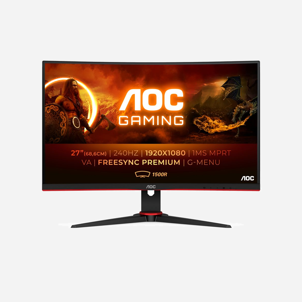 Moniteur AOC C27G2ZE/BK 27" Full HD VA 1500R 240Hz 0.5ms FreeSync Premium 300cd/m² HDMI/DP Noir/Rouge - <b>Découvrez le moniteur PC AOC G2 C27G2ZE/BK de 27 pouces avec une dalle VA incurvée, une fréquence de rafraîchissement de 240 Hz, une luminance de 300 nits et un temps de réponse de 0,5 ms. Profitez d'un affichage fluide et d'une qualité d'image exceptionnelle grâce au FreeSync Premium.</b>