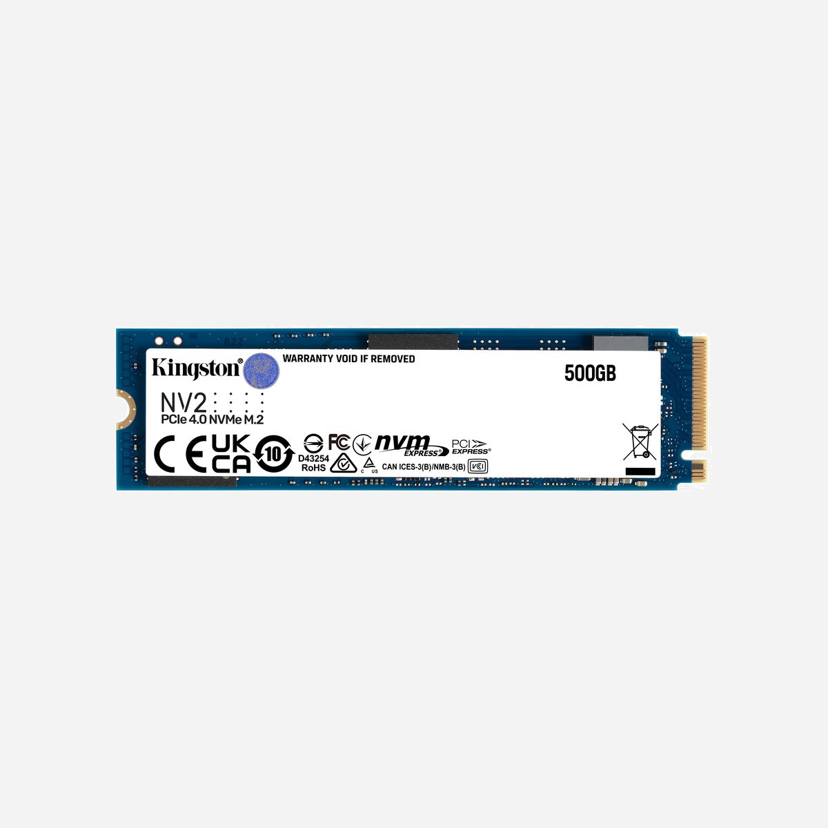Kingston NV2 SSD 500Go M.2 2280 PCIe 4.0 NVMe 3D NAND - Lecture 3500 Mo/s, Ecriture 2100 Mo/s, TBW 1280, MTBF 2000000h - Découvrez le SSD Kingston NV2 PCIe 4.0 NVMe 500Go M.2 2280, offrant des vitesses de lecture/écriture jusqu'à 3 500/2 800 Mo/s pour des performances optimales. Idéal pour les ordinateurs portables et les systèmes de petit format. Disponible jusqu'à 4To de capacité.
