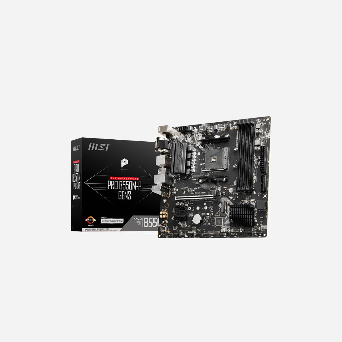 Carte mère MSI PRO B550M-P GEN3 AMD B550 Socket AM4 Micro ATX, DDR4, M.2, SATA III, Realtek LAN Gigabit Ethernet, AMD Ryzen 3000 Series - MSI PRO B550M-P GEN3. Fabricant de processeur: AMD, Socket de processeur (réceptable de processeur): Emplacement AM4, Processeurs compatibles: AMD Ryzen 3000 Series. Types de mémoire pris en charge: DDR4-SDRAM, Mémoire interne maximale: 125 Go, Type de support (slot): DIMM. Interfaces de lecteur de stockage prises en charge: M.2, SATA III, Types de lecteurs de stockage pris en charge: HDD & SSD, Niveaux RAID: 0, 1, 10. Résolution maximale: 4096 x 2160 pixels. Type d'interface Ethernet: Gigabit Ethernet, Contrôleur de réseau local (LAN): Realtek RTL8111H