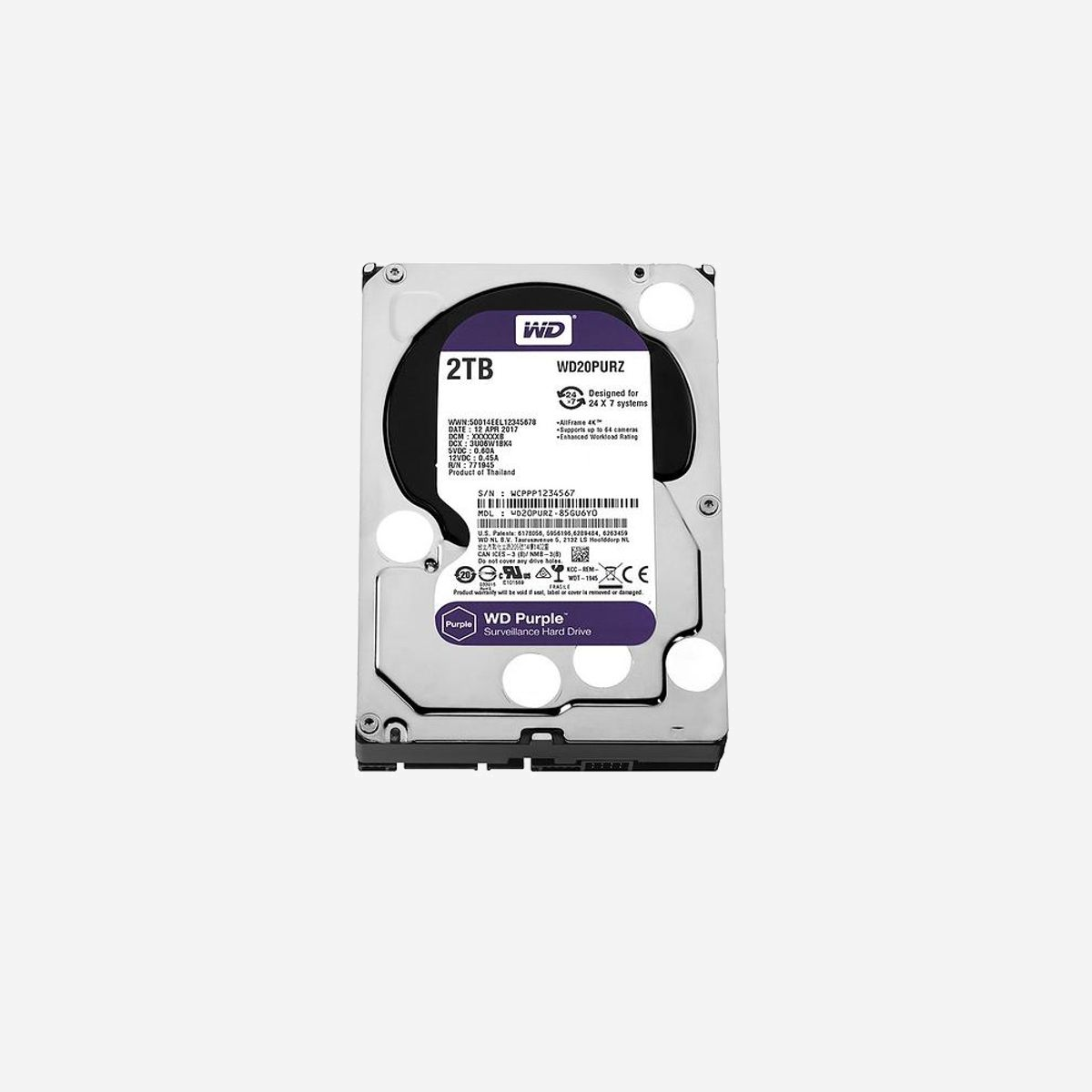 Western Digital Purple WD23PURZ HDD 2To 3.5" SATA pour Surveillance, 24/7, 180To/an, 64 Caméras Max., 21dB, MTBF 1M h, 3.8W Lecture/Écriture - Western Digital Purple WD23PURZ. Capacité disque dur: 2 To, Taille du disque dur: 3.5", Interface: SATA