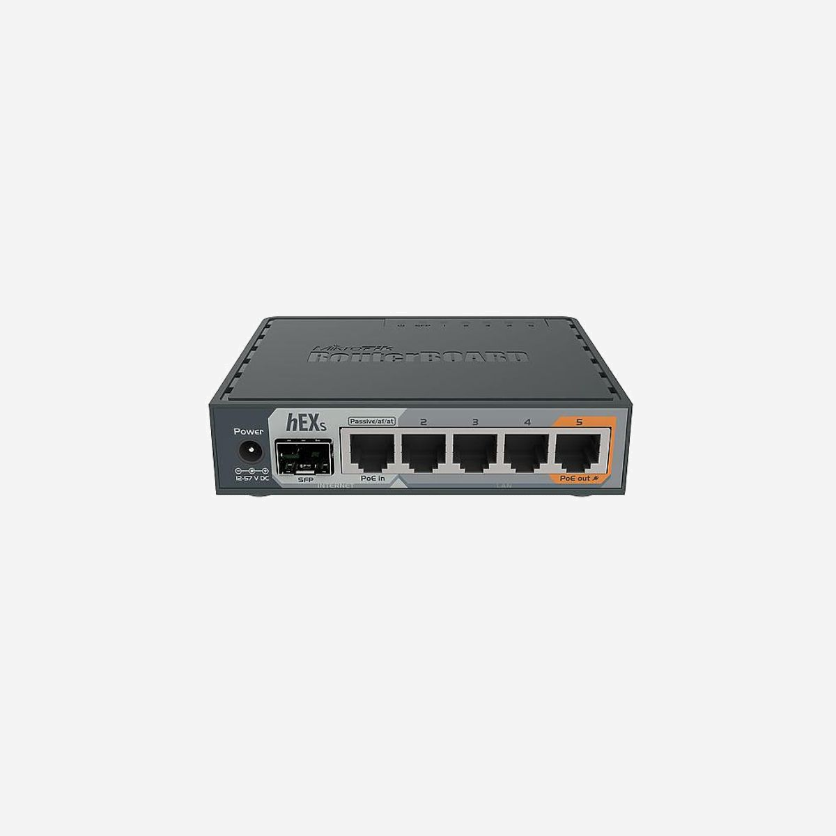 Routeur Mikrotik hEX S (RB760IGS) Gigabit Ethernet, 5x RJ45, 1x SFP, 1x PoE, 1x USB, 256Mo RAM, Alimentation DC, 11W, Noir - Mikrotik hEX S. Type d'interface Ethernet: Gigabit Ethernet, Technologie de cablâge: 10/100/1000Base-T(X), LAN Ethernet : taux de transfert des données: 10,100,1000 Mbit/s. Mémoire interne: 256 Mo. Couleur du produit: Noir. Consommation électrique typique: 11 W, Type de source d'alimentation: CC. Largeur: 113 mm, Profondeur: 89 mm, Hauteur: 28 mm