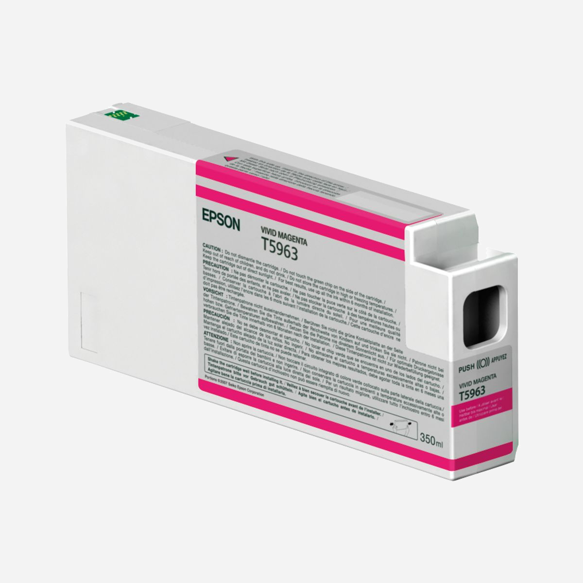 Epson Encre Pigment Vivid Magenta C13T596300 - 350ml, Jet d'encre, Stylus Pro 7700/7900/9700/9900/WT790 - Emballage 57x318x145mm - Epson Encre Pigment Vivid Magenta SP 7700/9700/7900/9900/7890/9890 (350ml). Type d’encre de couleur: Encre à pigments, Volume d'encre de couleur: 350 ml, Couleurs d'impression: Magenta vif, Quantité: 1 pièce(s)