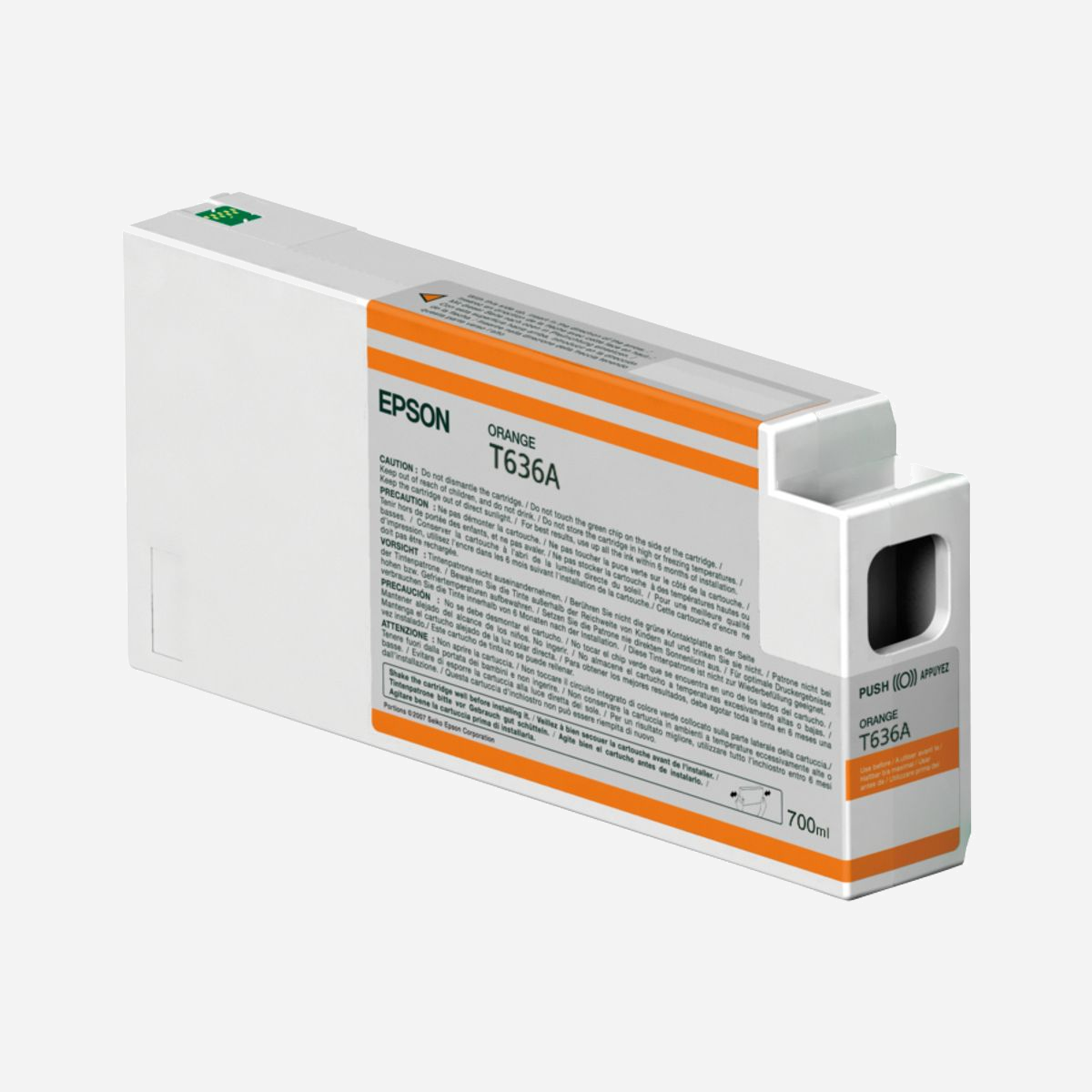 Epson Encre Pigment Orange C13T636A00 700ml pour Stylus Pro 7890/7900/WT7900/9xx0 – Jet d'encre – Original – 1 pièce - Epson Encre Pigment Orange SP 7900/9900 (700ml). Type d’encre de couleur: Encre à pigments, Volume d'encre de couleur: 700 ml, Couleurs d'impression: Orange, Quantité: 1 pièce(s)