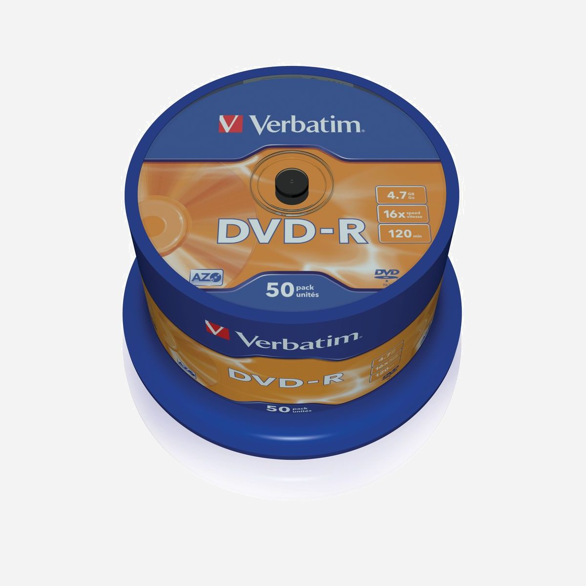 Verbatim DVD-R 4.7 Go Argent Mat, Vitesse d'écriture 16x, 120 mm, Conditionnement 50 Pièces Fuseau - Les DVDR/RW de Verbatim utilisent la technologie MKM/Verbatim, qui assure à tout enregistrement une qualité supérieure. Grâce à son étroite collaboration avec les fabricants de lecteurs, le département de Recherche et développement de Mitsubishi Chemical assure la compatibilité étendue des disques Verbatim, ce qui en fait le support idéal pour partager des données informatiques, ainsi que des vidéos amateurs, des photos et de la musique. Numéro 1* en Europe pour les supports enregistrables
