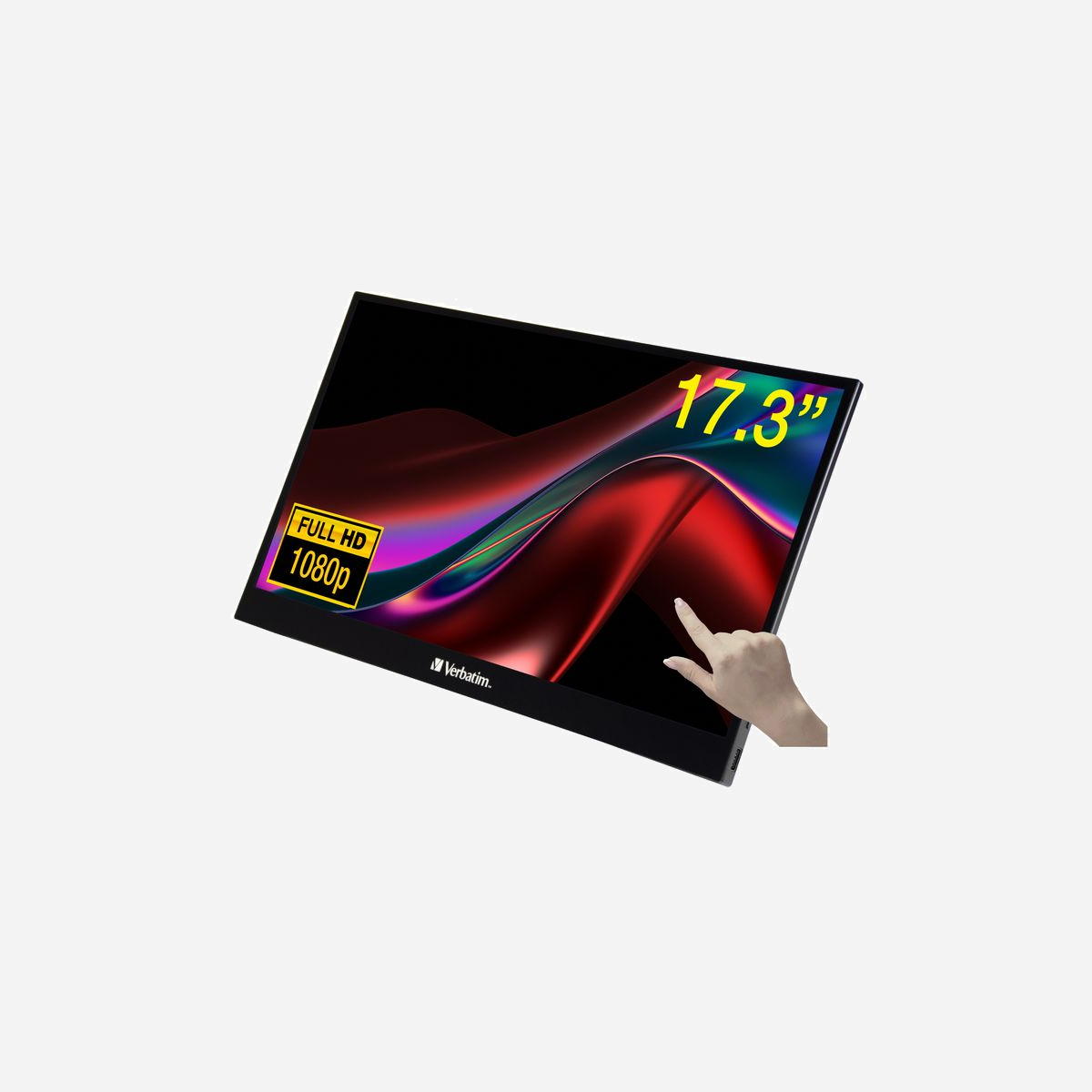 Verbatim 49593 - Écran LCD Tactile 17.3" Full HD (1920x1080) - 6ms - 300 cd/m² - HDMI 1.4 - USB-C DisplayPort Alt Mode - AMD FreeSync - Verbatim 49593. Taille de l'écran: 43,9 cm (17.3"), Résolution de l'écran: 1920 x 1080 pixels, Type HD: Full HD, Technologie d'affichage: LCD, Temps de réponse: 6 ms, Format d'image: 16:9, Angle de vision horizontal: 178°, Angle de vision vertical: 178°. Haut-parleurs intégrés. Couleur du produit: Noir
