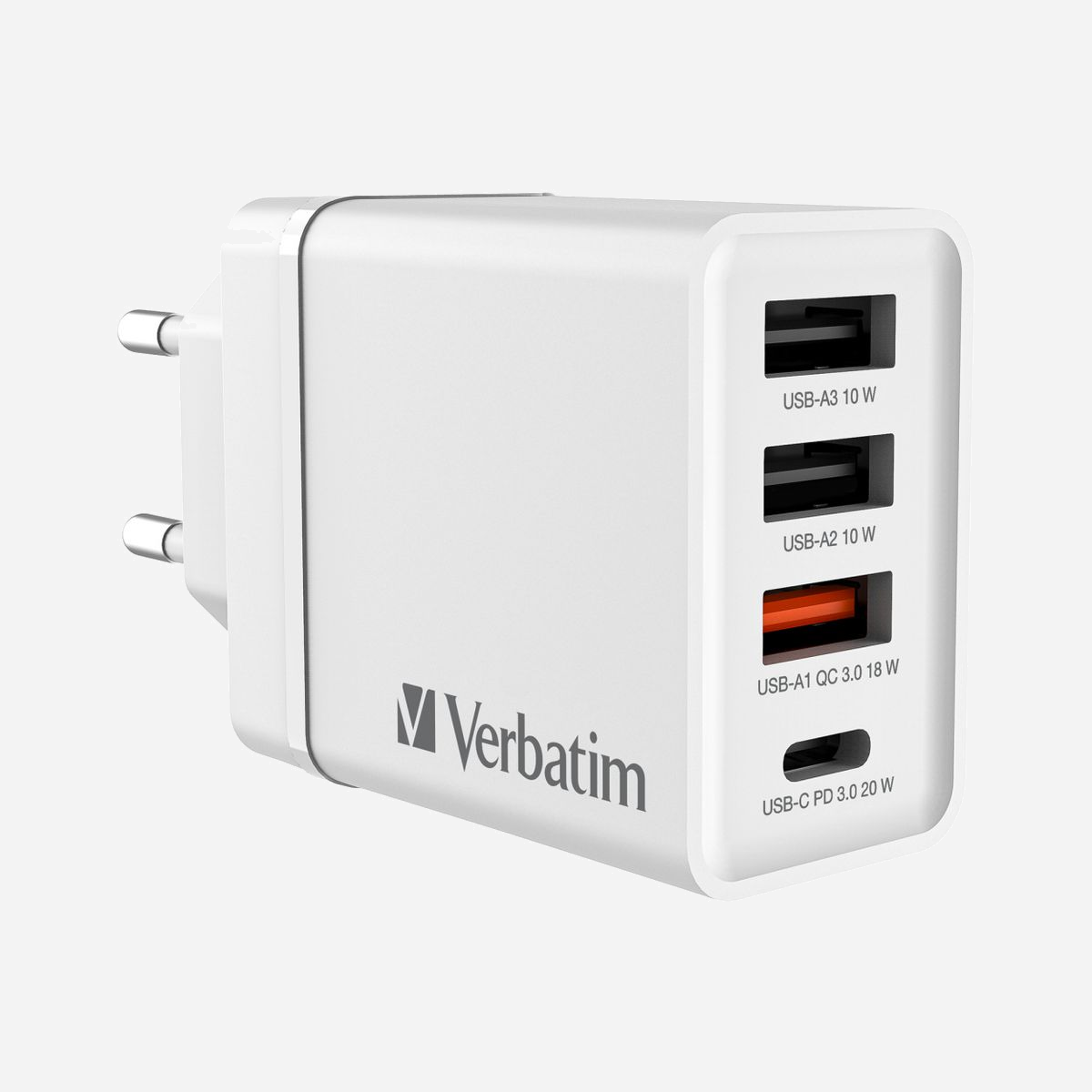 Verbatim 49701 Chargeur Secteur Universel Blanc - 2x USB 2.0, 1x USB-C, Micro-USB 3.2 Gen 1, Charge Rapide Power Delivery/Quick Charge 3.0, 30W - Verbatim 49700. Type de chargeur: Intérieure, Type de source d'alimentation: Secteur, Compatibilité de chargeur: Universel. Tension d'entrée: 100 - 240 V. Quantité de Ports USB 2.0: 2, Quantité de ports USB de type C: 1, Charge rapide, Dispositifs de protection électrique: Sur-courant, Surtension, Surchauffe, Court-circuit. Couleur du produit: Blanc