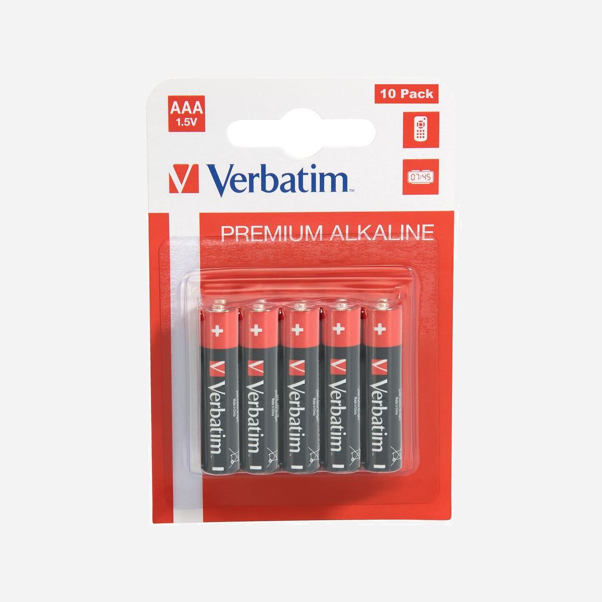 Verbatim Piles Alcalines AAA - 1.5V, Lot de 10, Dimensions 44.5mm x 1.05cm, Poids 11g, Référence 49874 - Les piles AAA constituent le plus petit modèle de la gamme Verbatim. Utilisations recommandées : périphériques comme les lecteurs MP3, les appareils photo et les jouets nécessitant une puissance élevée et constante sur de longues périodes.