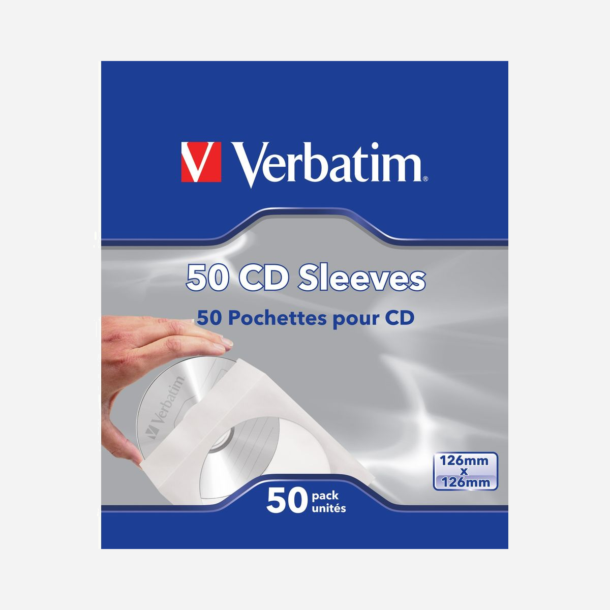 Verbatim - Pack de 50 pochettes CD/DVD en papier, diamètre 120 mm, avec fenêtre de visualisation et rabat de sécurité, référence 49992. - Les pochettes pour CD de Verbatim, en vous permettant d'économiser de l'espace, protègent de la poussière et des saletés vos DVD et vos CD, qu'ils contiennent de la musique ou des données.<br><br>Les pochettes pour CD de Verbatim sont en partie transparentes pour que vous puissiez voir leur contenu, elles possèdent un rabat qui peut être replié pour éviter que le CD ne tombe et à l'arrière un espace prévu pour référencer vos données.<br><br>Style du pack : 50 par boîte