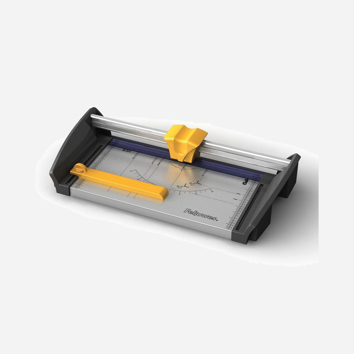 Massicot Fellowes Atom A4/150 (5410601) - Coupe 30 feuilles (80g) - Base Métal 598x374x128mm - Lame SafeCut - Butée de Taquage - Noir/Argent/Jaune - - Lame de coupe encapsulées SafeCut™ en acier inoxydable pour une utilisation intensive<br>- Coupe 30 feuilles (80gr) à la fois<br>- Base métal très résistante et pieds anti-dérapants<br>- Butée de taquage pour caler le document<br>- Système de presse manuelle pour éviter que le document ne bouge lors de la coupe<br>- Verrouillage de position de la lame pour éviter tout incident<br>- Base graduée pour une grande précision de coupe