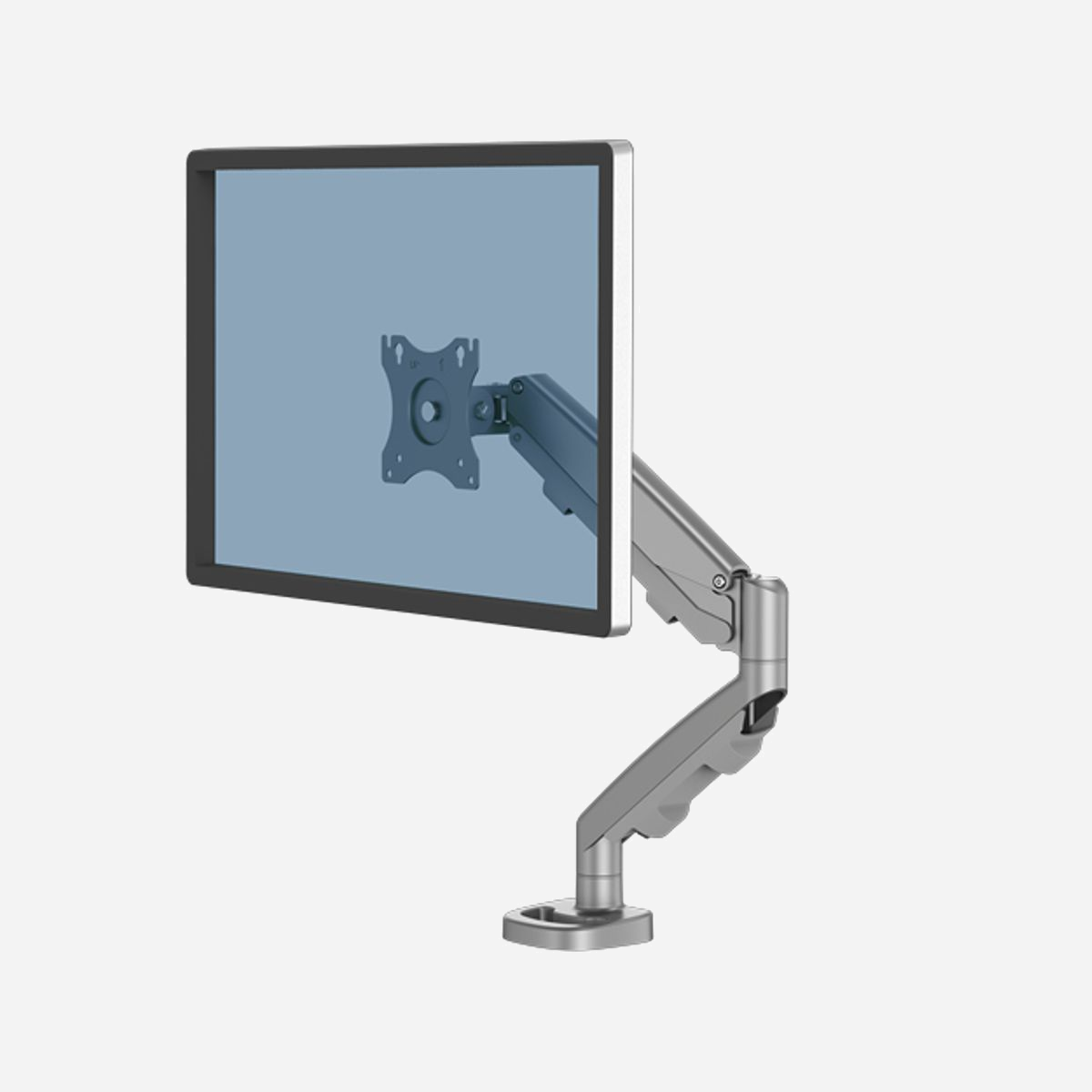 Fellowes 9683001: Support écran plat bureau jusqu'à 40", 8kg, fixation collier/passe-fil, VESA 75x75/100x100, bras 53.8cm, acier argent - Travailler confortablement avec un bras porte-écran Fellowes. Libérez de l'espace sur le bureau et réduisez les douleurs cervicales et aux épaules. Vous pourrez ainsi donner le meilleur de vous-même, quelle que soit votre mode de travail.