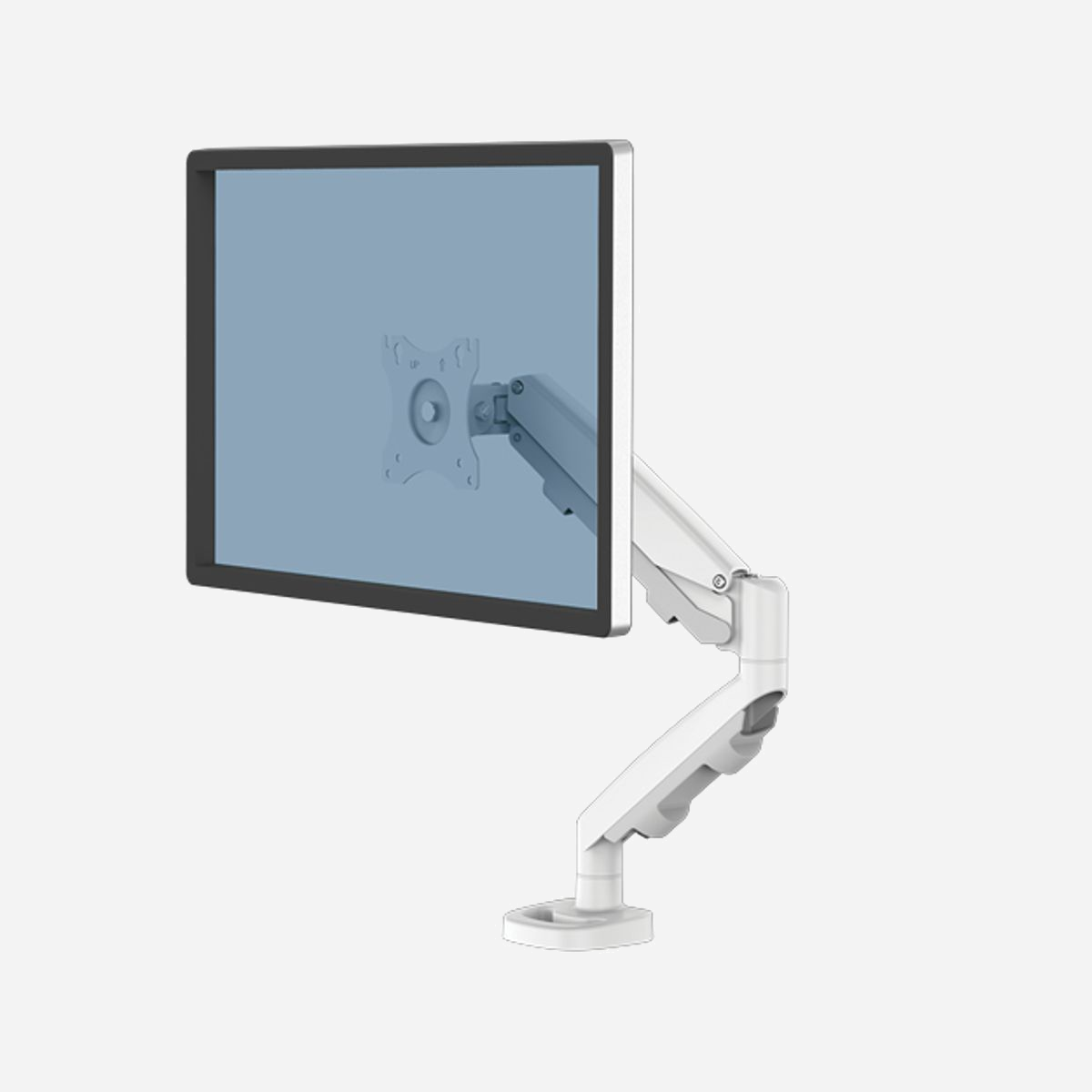 Fellowes 9683201 Support écran bureau (jusqu'à 40") fixation collier/passe-fil, VESA 75x75/100x100mm, bras 53.8cm, inclinaison ±90°, pivot 360°, blanc - Travailler confortablement avec un bras porte-écran Fellowes. Libérez de l'espace sur le bureau et réduisez les douleurs cervicales et aux épaules. Vous pourrez ainsi donner le meilleur de vous-même, quelle que soit votre mode de travail.
