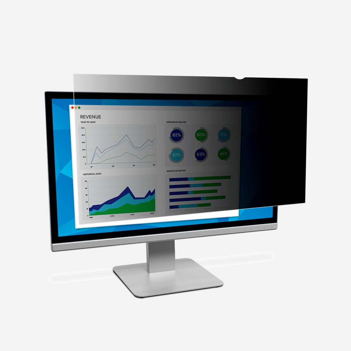 3M Filtre de Confidentialité 43" PF430W9B - Moniteur 16:9, Angle de Vue 60°, Anti-Reflet, Anti-Rayures, Compatible Écran Tactile, Installation Bande de Fixation, Filtre Lumière Bleue, 942x530mm - Les filtres de confidentialité 3M™ offrent une confidentialité optimale en bloquant les vues latérales au delà de l'angle de vue de 60 degrés, tout en créant une excellente expérience visuelle pour l'utilisateur. Réversible avec une face brillante et une face mate qui permet de réduire les reflets et de réduire les traces de doigts, afin que vous puissiez profiter d'une clarté d'image irréprochable.