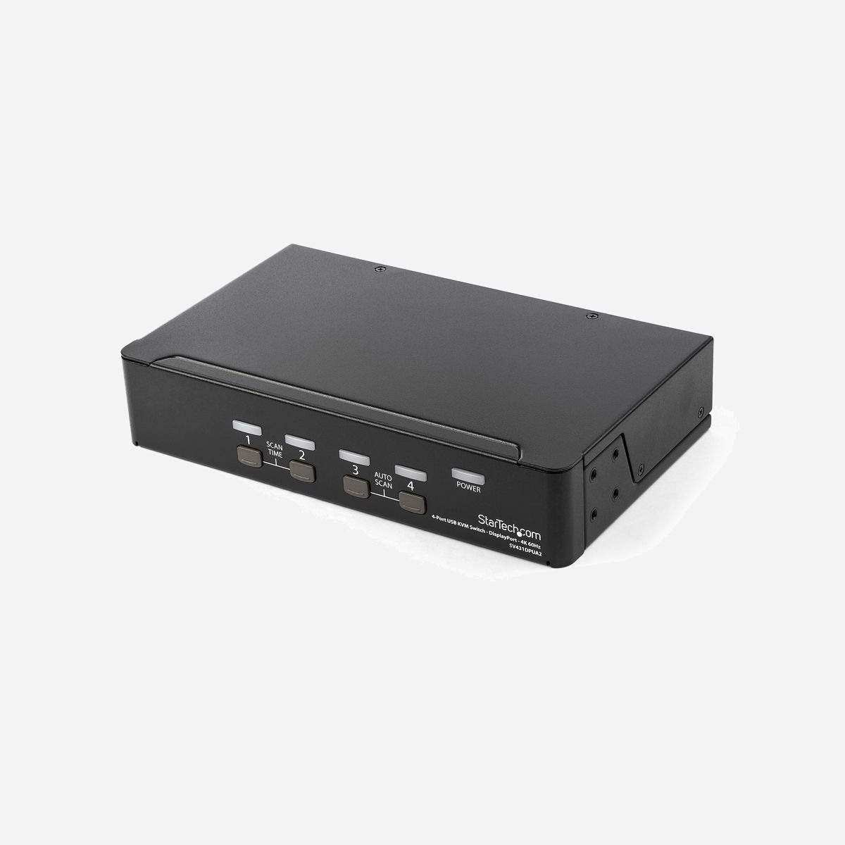 StarTech.com Switch KVM DisplayPort 4 Ports 4K60Hz USB 2.0 Hub Intégré (SV431DPUA2) UHD DP 1.2, Audio 7.1, Compatible TAA, Acier Noir - KVM DisplayPort 1.2 | Conform aux exigences TAA | Hub USB 2.0 | Audio numérique HD 7.1<br/><br/>Ce commutateur KVM 4 ports associe des fonctionnalités d'affichage numérique 4K (60 Hz) au contrôle d’un maximum de quatre ordinateurs connectés.<br/><br/>Prise en charge complète audio et d’images 4K60<br/><br/>Le commutateur KVM DisplayPort prend en charge des résolutions jusqu'à 4K à 60 Hz et peut facilement gérer un grand écran DP pour une zone d'affichage maximale. Grâce à la prise en charge de l’audio numérique HD 7.1 et à l’audio stéréo 3,5 mm séparé, le commutateur KVM DisplayPort 1.2 offre une compatibilité audio complète.<br/><br/>Hub USB intégré<br/><br/>Le hub USB 2.0 intégré partage deux périphériques supplémentaires (en plus du clavier et de la souris) entre les ordinateurs reliés, comme s’ils étaient directement connectés. Il élimine ainsi les coûts liés à la possession de périphériques en double, comme les imprimantes et scanners.<br/><br/>Compatible PC et Mac<br/><br/>Ce commutateur DP KVM prend en charge les PC, mais est aussi compatible avec les ordinateurs Mac, comme les ordinateurs portables et les tablettes, grâce à l’adaptateur Mini DisplayPort.<br/><br/>Facile à utiliser<br/><br/>Les boutons poussoir à l’avant permettent de basculer facilement entre les systèmes et d'activer le balayage automatique. La fonctionnalité de touches de raccourci permet d'accéder rapidement à chaque système, chaque changement étant confirmé par un signal sonore.<br/><br/>StarTech.com offre un large choix de commutateurs KVM et de produits pour KVM haute qualité, afin de vous aider à accéder à vos systèmes plus efficacement, sans les dépenses et l’encombrement d’un clavier, d’une souris et d’un écran supplémentaires.<br/><br/>The StarTech.com Advantage<br/>