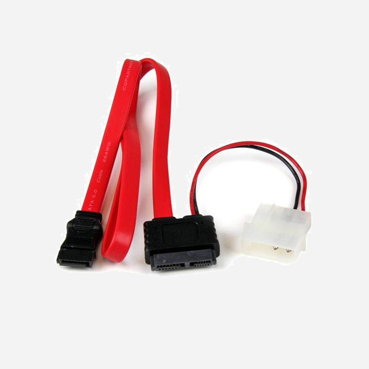 StarTech.com Câble Adaptateur Slimline SATA vers SATA + Alimentation LP4, 50cm, SATA III 6Gbps, Connecteurs 13-pin/7-pin+Molex, RoHS, CE, REACH - Permet de connecter un disque SATA slimline à un connecteur de carte mère standard SATA.<br/><br/>Le câble Slimline SATA vers SATA avec alimentation LP4 SLSATAF20 (50 cm) est doté d’une prise de données SATA et d’une connexion d’alimentation LP4 à une extrémité, et d’une prise Slimline Serial ATA à l’autre extrémité. Cela vous permet de connecter un disque Slim SATA à la carte mère d’un ordinateur qui ne possède pas de connexion Slimline disponible.<br/><br/>Prenant en charge une vitesse de transfert SATA 3.0 complète pouvant atteindre 6 Gb/s avec des disques compatibles SATA 3.0, ce câble adaptateur innovant vous fournit les connexions permettant de simplifier la migration vers des disques Slimline SATA.<br/><br/>Fabriqué exclusivement à partir de matériaux de qualité supérieure et conçu pour une durabilité et une fiabilité optimales.<br/><br/>The StarTech.com Advantage<br/>