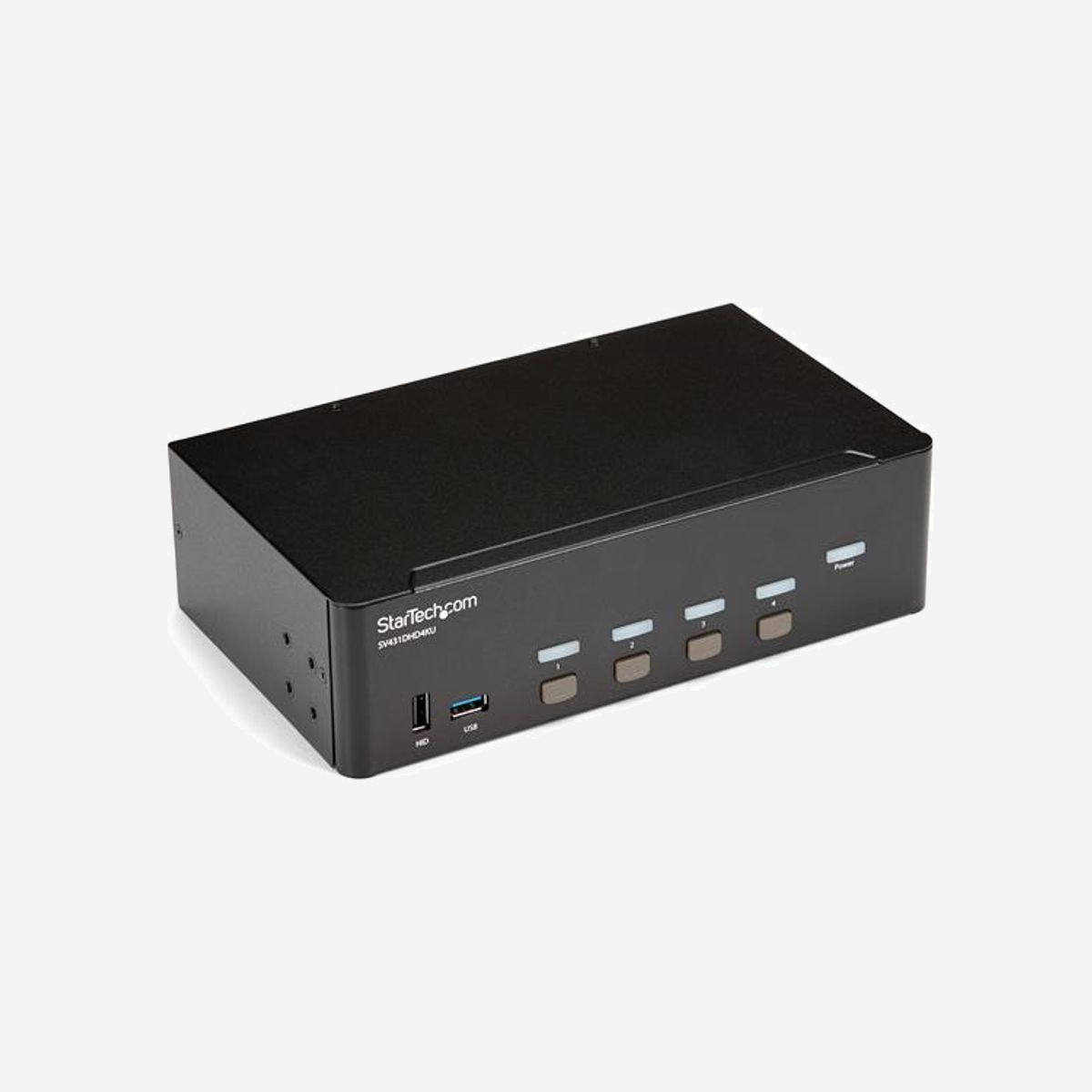 StarTech.com Switch KVM 4 Ports HDMI Double Affichage 4K 30Hz, Hub USB 3.0 Intégré, Ports Audio 3.5mm, Boîtier Acier, MTBF 168000h (SV431DHD4KU) - Ce KVM HDMI 4K avec prise en charge du double affichage vous permet de contrôler quatre ordinateurs HDMI avec un clavier et une souris uniques, ainsi que deux écrans jusqu'à 4K à 30 Hz<br/><br/>Ce commutateur KVM HDMI à 4 ports vous permet de contrôler quatre ordinateurs HDMI avec un clavier, une souris et un écran uniques jusqu'à 4K à 30 Hz. Le KVM dispose également d'un port audio 3,5 mm et d'un hub USB 3.0 à 2 ports intégré.<br/><br/>Double affichage UHD 4K à 30 Hz<br/><br/>Grâce à la prise en charge de résolutions ultra-haute définition 4K à 30 Hz, ce commutateur KVM à 4 ports peut facilement gérer deux écrans HDMI avec une clarté exceptionnelle, ce qui le rend idéal pour les applications graphiques qui nécessitent une capacité UHD.<br/><br/>Partage de périphériques USB 3.0 pratique et économique<br/><br/>Ce commutateur KVM à 4 ports offre deux ports USB 3.0, ainsi que quatre ports clavier et souris HID. Vous pouvez ainsi partager des périphériques entre les ordinateurs et éviter les frais liés à l'achat d'équipements supplémentaires. Le hub USB 3.0 bascule automatiquement vos appareils connectés vers l'ordinateur sélectionné, ce qui vous évite d'avoir à débrancher et rebrancher les périphériques.<br/><br/>Capacité multimédia totale<br/><br/>En plus d'une capacité vidéo UHD sur deux écrans, ce commutateur KVM dispose de ports audio auxiliaires double-voie et bidirectionnels de 3,5 mm. Cette entrée audio analogique indépendante vous permet de partager vos périphériques audio analogiques, tels que des haut-parleurs ou microphone, entre vos différents ordinateurs connectés, vous offrant ainsi un contrôle multimédia total sur vos systèmes.<br/><br/>The StarTech.com Advantage<br/>
