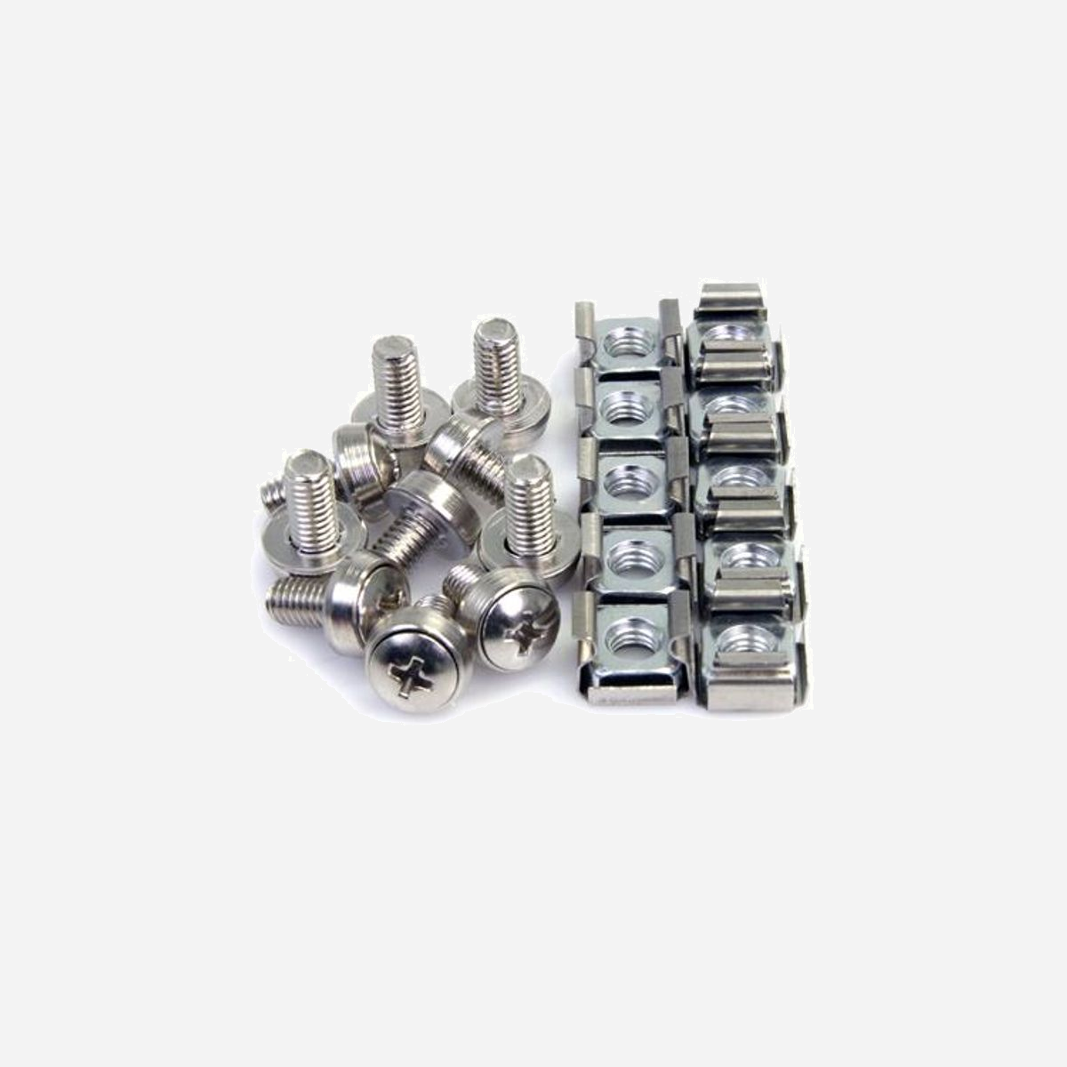 StarTech.com CABSCREWM62 : Kit de 100 Vis et Écrous Cage M6 Tête Bombée Argent pour Rack Serveur - Métal 12mm - Conforme REACH/CE/TAA/RoHS - Installez votre matériel montable sur rack de façon sécuritaire avec ces écrous et vis de haute qualité<br/><br/>Ce paquet pratique de 100 vis de montage et écrous cage M6 pour racks de serveur et armoires permet d'installer de l'équipement de serveur, de réseau, audio/vidéo ou tout autre équipement monté en rack dans votre armoire de stockage ou rack de serveur.<br/>Le paquet comprend 100 vis et 100 écrous, fournissant ainsi assez de quincaillerie pour configurer tout rack sur lequel vous pourriez travailler.<br/><br/>The StarTech.com Advantage<br/>