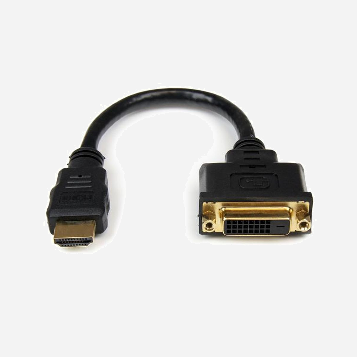 StarTech.com Adaptateur Vidéo HDMI Mâle vers DVI-D Femelle 20cm - Résolution 1920x1200, Contacts Or, Blindage Aluminium Mylar Foil - Connectez un appareil DVI à un appareil compatible HDMI® via un câble DVI-D standard<br/><br/>Le câble adaptateur HDDVIMF8IN HDMI® vers DVI comporte un connecteur mâle HDMI et un connecteur femelle DVI-D qui permettent d'effectuer une connexion bidirectionnelle entre des périphériques compatibles HDMI et des périphériques compatibles DVI-D, et de surmonter les problèmes de compatibilité.<br/><br/>Le dongle HDMI vers DVI offre une longueur de câble de 20 cm, qui réduit la compression et évite d'endommager le câble ainsi que d'occuper les autres ports.<br/><br/>Conçu et fabriqué pour connexion HDMI vers DVI<br/><br/>The StarTech.com Advantage<br/>