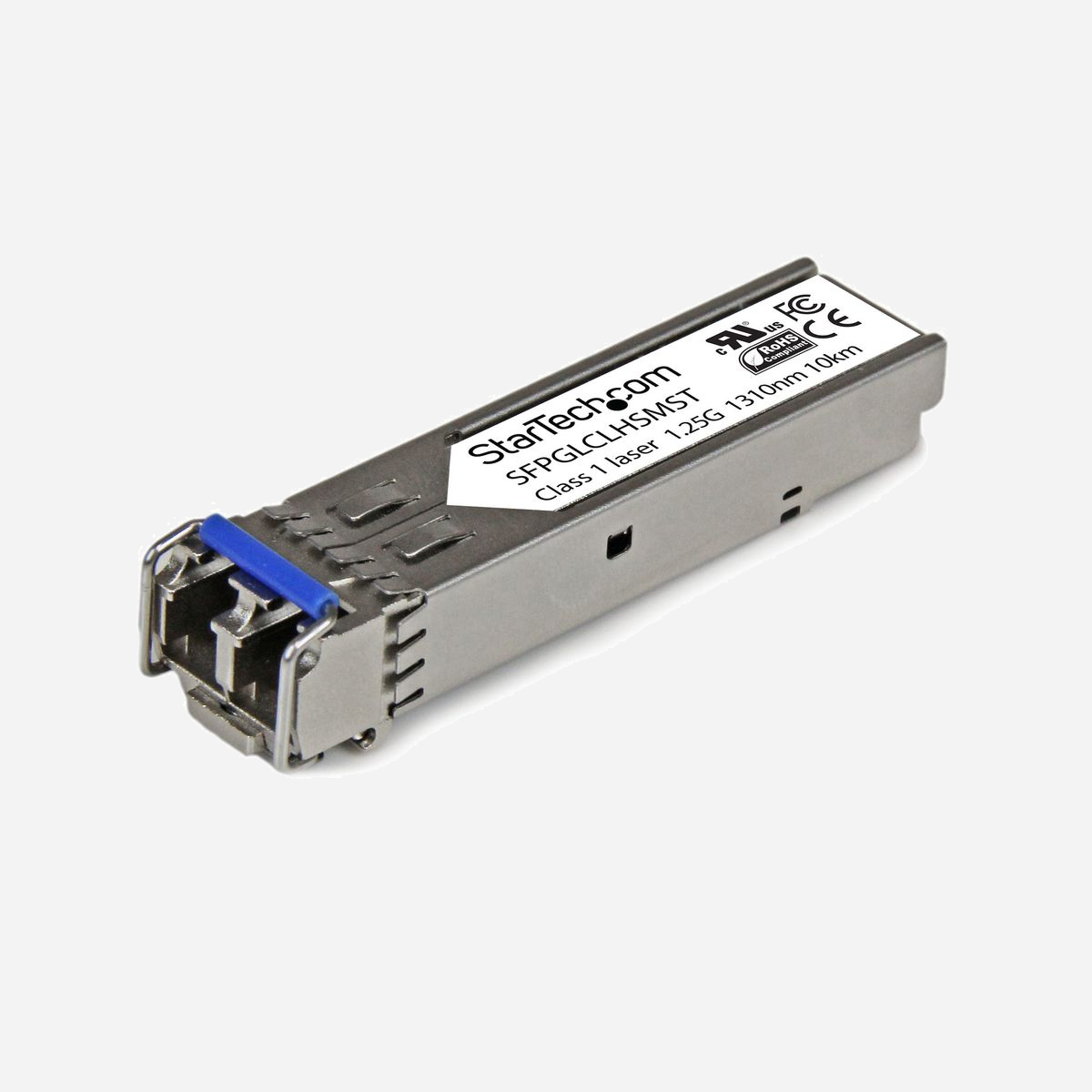 StarTech.com SFPGLCLHSMST Transceiver Mini GBIC 1000BASE-LX/LH Fibre Optique Monomode/Multimode LC 1310nm, Distance 10km, 1.25Gbps - 1 000 Mbps (1 Gbps) | Fibre monomode et multimode | LC | 10 km | Garantie à vie<br/><br/>Le modèle SFPGLCLHSMST est un module de transceiver à fibre optique compatible avec Cisco GLC-LH-SM, qui a été conçu, programmé et testé pour fonctionner avec les commutateurs et routeurs de la marque Cisco®. Il fournit une connectivité 1 GbE (1000 Mbit/s) fiable sur câble en cuivre pour les réseaux conformes aux spécifications 1000BASE-LX/LH, avec une distance maximale de 10 km.<br/><br/>Spécifications techniques :<br/><br/>• Longueur d'onde : 1 310 nm<br/>• Vitesse de transfert maximale : 1,25 Gbit/s<br/>• Type : fibre monomode/multimode<br/>• Type de connexion : Connecteur LC<br/>• Distance maximale de transfert : 10 km<br/>• MTBF : 3 092 408 heures<br/>• Consommation électrique : moins de 1 watt<br/>• Contrôle de diagnostics numériques (DDM) : non<br/><br/>Ce module SFP à fibre optique est échangeable à chaud, ce qui facilite les mises à niveau et les remplacements en minimisant les interruptions sur le réseau.<br/><br/>SFP StarTech.com<br/><br/>. StarTech.com propose une grande variété de modules SFP et de câbles SFP à fixation directe, qui vous offrent l'ergonomie et la fiabilité dont vous avez besoin pour assurer des performances réseau fiables.<br/><br/>The StarTech.com Advantage<br/>