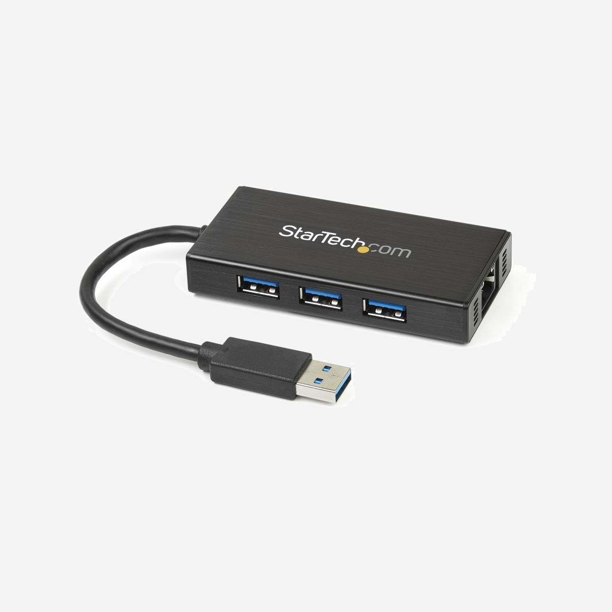 StarTech.com ST3300GU3B : Hub USB 3.2 Gen 1 3 Ports + Gigabit Ethernet, Aluminium, Chipset Genesys Logic GL3522/ASIX AX88179 - Ajoutez 3 ports USB 3.2 Gen 1 externes avec UASP et un port Gigabit Ethernet à votre Ultrabook™ ou ordinateur portable par l'entremise d'un seul port USB 3.0<br/><br/>Le concentrateur USB 3.2 Gen 1 portable ST3300GU3B est équipé d'un port GbE permettant d'étendre la connectivité d'un ordinateur portable par l'ajout de trois ports USB 3.2 Gen 1 externes et d'un port réseau Gigabit au moyen d'une seule connexion USB 3.2 Gen 1. Ce hub est un accessoire idéal pour votre Microsoft Surface™ Pro 4, Surface Pro 3, Surface Book, Dell™ XPS 13, et bien d'autres appareils.<br/><br/>Tout en restant compact et facile à transporter, son boîtier en aluminium robuste et léger renferme une prise en charge réseau Gigabit et un accès à un concentrateur USB 3.2 Gen 1, ce qui vous permet d'accéder aux ports de connectivité qui font souvent défaut sur les nouveaux ordinateurs mobiles. De plus, son câble de connexion hôte USB 3.2 Gen 1 vous évite d'avoir à transporter un câble séparé. Il ne vous reste plus qu'à glisser le hub dans votre sac d'ordinateur pour bénéficier d'une portabilité optimale.<br/><br/>Afin d'offrir des connexions plus rapides et plus fiables, le port Ethernet intégré reprend les capacités 5 Gb/s de l'interface USB 3.2 Gen 1 pour fournir un accès Gigabit câblé pleinement compatible avec les normes IEEE 802.3/u/ab. De plus, le port GbE prend en charge la norme Wake-on-LAN (WOL), afin que vous puissiez activer votre ordinateur à distance sur le réseau.<br/><br/>Ce hub USB mobile est idéal pour connecter des périphériques peu puissants comme une souris, un clavier ou une clé USB sur un ordinateur portable. Il possède un adaptateur d'alimentation universel pour connecter des appareils tels que boîtiers de disque dur externe" append_qs="filter_IOINTERFACE=USB+3.0.<br/><br/>The StarTech.com Advantage<br/>