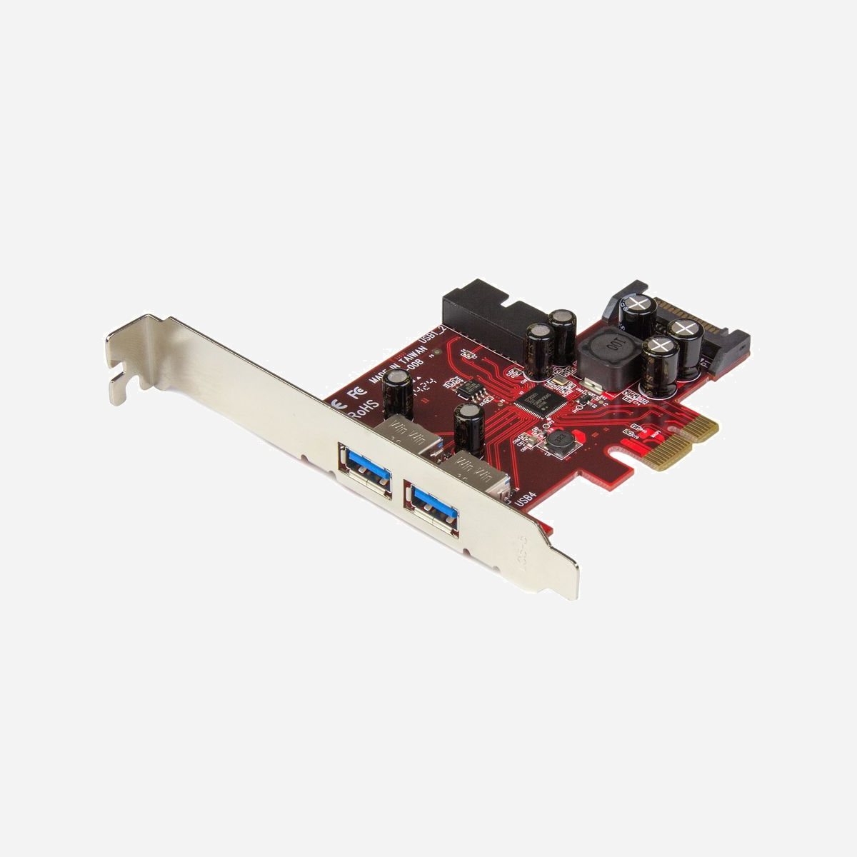 Carte Contrôleur StarTech.com PEXUSB3S2EI PCIe vers 2x USB 3.2 Gen 1 Externes + 2x Internes, Alimentation SATA, Chipset Renesas/NEC µPD720201 - Ajoutez des ports USB 3.2 Gen 1 (5Gbps) de panneau avant ou arrière à votre boîtier d'ordinateur à l'aide de connecteurs USB 3.2 Gen 1 (5Gbps) de type carte-mère<br/><br/>Cette carte PCI Express USB 3.2 Gen 1 constitue une mise à niveau économique permettant d'ajouter quatre ports USB 3.2 Gen 1 à votre ordinateur dans un slot PCI-E. Grâce à ses deux ports externes et ses deux ports internes USB 3.2 Gen 1, votre ordinateur de bureau ou votre serveur prendra en charge une variété de périphériques USB 3.2 Gen 1.<br/><br/>Conception de port souple et pratique<br/><br/>Les connecteurs USB 3.2 Gen 1 supplémentaires de type carte-mère vous permettent d'ajouter d'autres périphériques USB 3.2 Gen 1 internes à votre PC. Lorsque vos connecteurs externes sont pris, vous pouvez toujours brancher des concentrateurs de panneau avant ou des lecteurs de carte à l'aide de cette alternative polyvalente moins coûteuse que les cartes-mères et les mises à niveau d'ordinateurs.<br/><br/>Pour plus de commodité, la carte comprend deux ports USB 3.2 Gen 1 externes grâce auxquels vous pourrez brancher plus d'appareils; comme des disques durs externes ou des imprimantes.<br/><br/>Installation simple et prise en charge d'appareils plus vieux<br/><br/>Facile à installer, la carte USB 3.2 Gen 1 n'exige aucun autre pilote ou logiciel dans les systèmes d'exploitation Windows® 8.1 / 8 natifs. En plus, sa conception à double format convient aux boîtiers standard ou à faible encombrement : au besoin, elle pourra toujours s'adapter à votre système compact.<br/><br/>Désormais, le branchement de périphériques anciens est un vrai jeu d'enfant. Vous ne serez plus obligé d'en acheter des neufs : la carte adaptateur est rétrocompatible avec votre matérial USB 2.0 et 1.x.<br/><br/>Performance USB 3.2 Gen 1 améliorée par UASP<br/><br/>Cette carte SuperSpeed USB 3.2 Gen 1 à haut rendement prend en charge des vitesses de transfert pouvant atteindre 5 Gb/s ainsi que le protocole UASP, lequel peut augmenter la vitesse de lecture de 70 % et la vitesse d'écriture de 40 % par rapport à l'USB 3.2 Gen 1 traditionnel lorsqu'il est jumelé à un boîtier compatible avec l'UASP.<br/><br/>De construction robuste, le modèle PEXUSB3S2EI donne des connexions USB 3.2 Gen 1 fiables.<br/><br/>Remarque : Le protocole UASP (USB Attached SCSI Protocol) est pris en charge par Windows 8, 8.1, Server 2012 et Linux kernel 2.6.37 et les versions postérieures. Le test a été effectué avec un système Intel® Ivy Bridge, des cartes USB 3.2 Gen 1 StarTech.com supplémentaires, un boîtier StarTech.com avec UASP et un SSD SATA III.<br/><br/>The StarTech.com Advantage<br/>