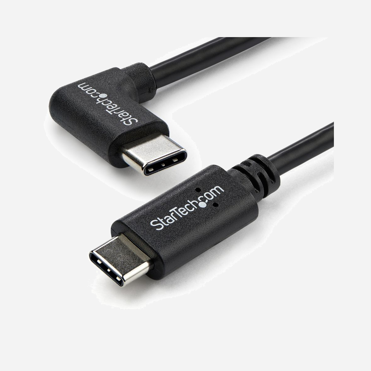 Câble StarTech.com USB-C 2.0 Mâle/Mâle 1m, Angle Droit, 60W (3A) Power Delivery, Charge & Synchronisation, Contacts Nickel, Noir, RoHS, CE, REACH - Chargez et synchronisez vos appareils mobiles USB Type-C sans que le câble ne gêne<br/><br/>Ce câble USB-C™ coudé à angle droit est particulièrement pratique pour charger votre appareil téléphone ou tablette dans votre véhicule, ou pour accéder à votre appareil mobile lorsque celui-ci est connecté à un chargeur mural ou un ordinateur portable. Le câble peut également être utilisé pour charger votre ordinateur portable sur un chargeur secteur.<br/><br/>Connexion facile<br/><br/>Le câble est doté d'un connecteur USB Type-C™ coudé à angle droit permettant une connexion aux ports difficiles d'accès; idéal lorsque vous souhaitez charger vos appareils mobiles dans votre véhicule.<br/><br/>Pour utiliser votre appareil mobile lorsqu'il est en charge, positionnez le câble sur la gauche ou la droite de votre appareil, en mode portrait ou paysage. Lorsque votre appareil mobile est en charge, vous pouvez l'utiliser pour envoyer des messages, travailler ou jouer, sans être gêné par le câble.<br/><br/>Le connecteur coudé empêche également les torsions du câble et de lui faire subir une tension excessive pour atteindre la prise. Il permet un positionnement plus naturel au point de connexion, ce qui empêche toute tension inutile et protège le câble et le port de l'appareil contre d'éventuelles détériorations.<br/><br/>Alimentez votre ordinateur portable<br/><br/>Grâce à sa capacité d'alimentation maximale de 3 A, vous pouvez utiliser ce câble USB Type-C pour alimenter un ordinateur équipé de ports USB-C, tel qu'un Apple MacBook ou un Chromebook Pixel™. Connectez simplement le câble à votre ordinateur portable USB-C et à un chargeur mural USB-C.<br/><br/>Conservez-le comme câble de secours pendant vos voyages<br/><br/>Remplacez le câble USB-C fourni avec votre appareil mobile ou conservez l'un des deux comme câble de secours pendant vos voyages. Vos appareils mobiles et votre ordinateur portable seront ainsi toujours prêts à être utilisés tout au long de votre trajet.<br/><br/>The StarTech.com Advantage<br/>