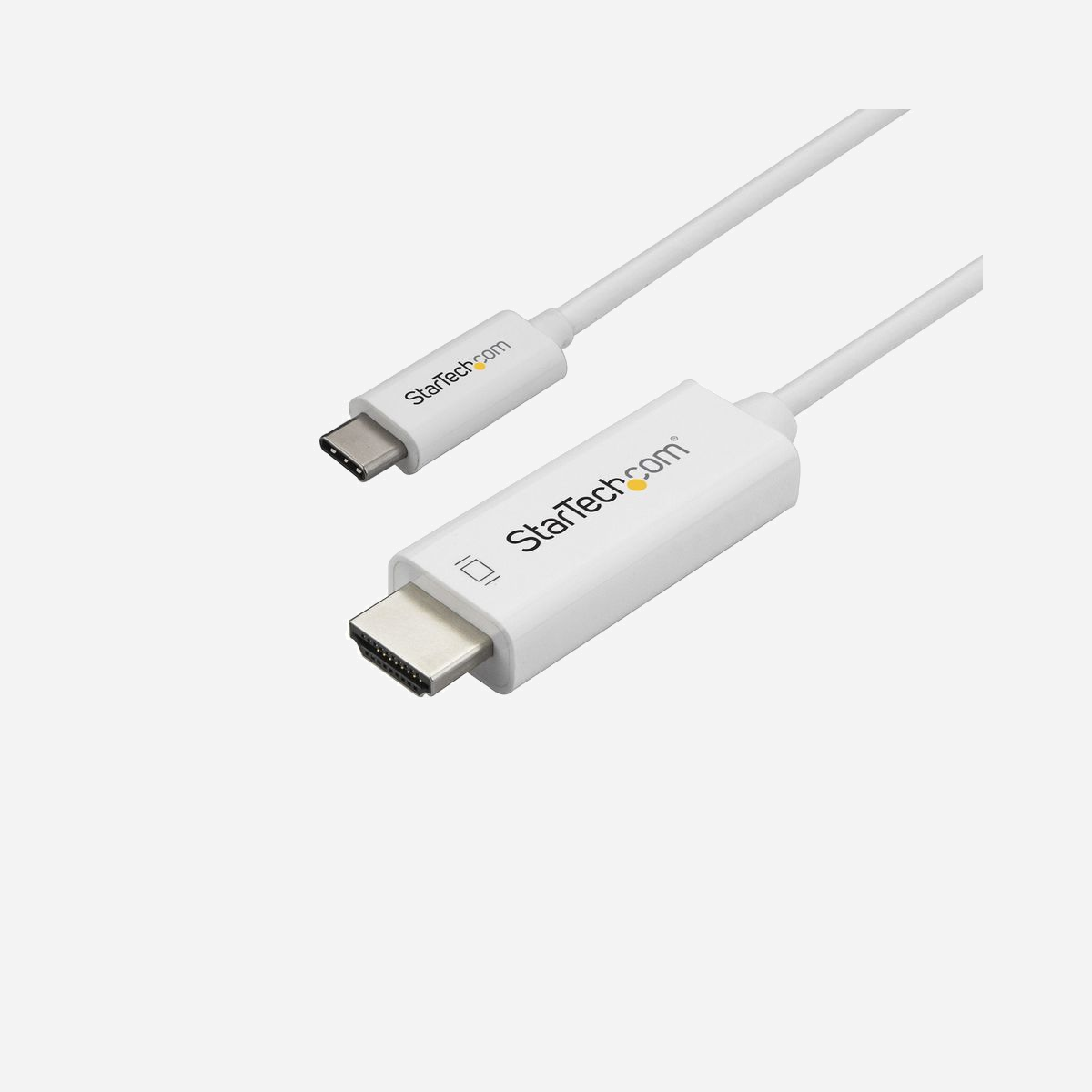 StarTech.com Adaptateur USB-C vers HDMI 1m, USB Type-C mâle vers HDMI 2.0 mâle, 4K 60Hz, DP 1.2 Alt Mode, HBR2, Chipset VIA/Parade, Blanc - Réduisez l'encombrement en connectant votre ordinateur USB Type-C directement à un écran HDMI, sans adaptateur supplémentaire<br/><br/>Ce câble adaptateur USB-C™ vers HDMI® offre une solution pratique pour connecter directement votre appareil DisplayPort sur USB Type-C™ à votre écran, téléviseur ou vidéoprojecteur HDMI. L'adaptateur fournit une distance de connexion jusqu'à 1 m et est compatible avec les appareils USB-C prenant en charge le DP Alt Mode, tels que MacBook, Chromebook Pixel™ et Dell™ XPS™ modèles 15 et 13. Il est également compatible avec les ports Thunderbolt™ 3.<br/><br/>Une installation discrète<br/><br/>Bien que cet adaptateur blanc soit très esthétique à côté d'ordinateurs dont l'apparence et la sensation au toucher correspondent à des ordinateurs portables comme le MacBook ou le modèle HP® Envy, il fonctionne avec n'importe quel ordinateur USB-C prenant en charge HDMI. À une longueur de 1 m, ce câble adaptateur fournit une connexion directe qui élimine les adaptateurs et le câblage superflus, garantissant ainsi une installation soignée et professionnelle.<br/><br/>Pour des installations plus longues, StarTech.com propose également un Câble USB-C vers HDMI 2 m (CDP2HD2MWNL) ou un Câble USB-C vers HDMI 3 m (CDP2HD3MWNL), ce qui vous permet de choisir la longueur de câble adaptée à vos besoins d'installation personnalisée.<br/><br/>Qualité d'image remarquable<br/><br/>Avec une résolution quatre fois supérieure à la haute définition 1080p, vous serez impressionné par la qualité d'image d'un écran ou d'une télévision 4K à 60 Hz. Ce câble adaptateur vous permet d'exploiter les capacités vidéo de votre connexion USB Type-C pour bénéficier de la qualité remarquable de l'Ultra HD sur votre écran 4K.<br/><br/>De plus, l'adaptateur est compatible avec des résolutions d'écrans inférieures, telle que1080p. C'est l'accessoire idéal pour votre maison, votre bureau ou autre environnement de travail HD, tout en assurant l'évolutivité 4K à 60 Hz.<br/><br/>The StarTech.com Advantage<br/>
