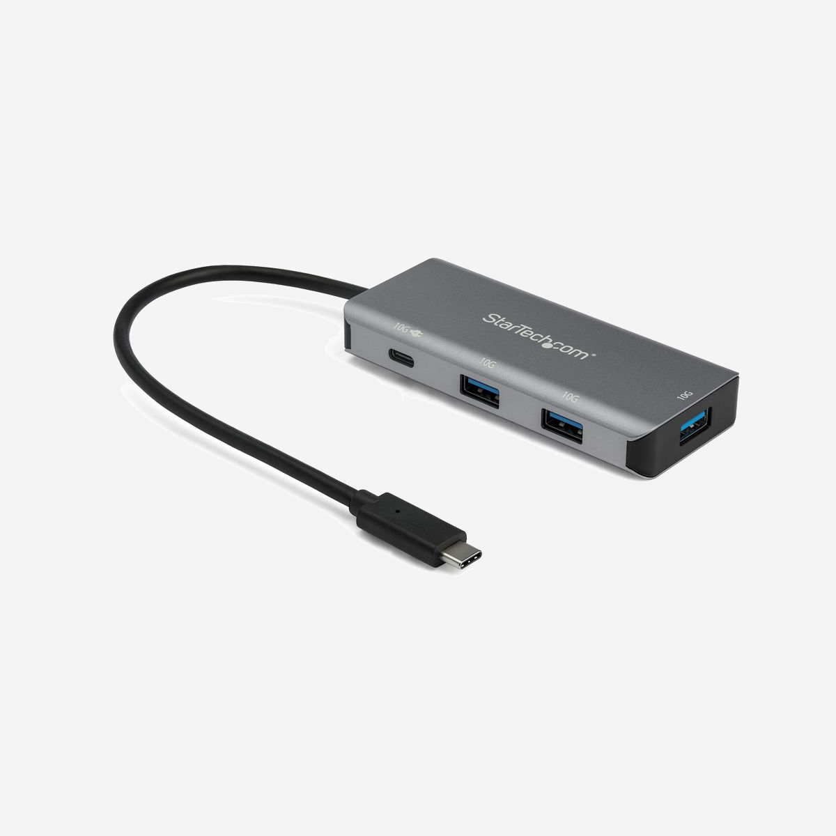 StarTech.com Hub USB-C 4 Ports 10Gbps (HB31C3A1CPD3) : 3x USB-A, 1x USB-C, Power Delivery 100W, USB 3.2 Gen 2, compatible Thunderbolt 3 - USB Type-C™ Gen 2 | PD 3.0 | Câble de 25 cm | Alimenté par bus | Mac et Windows®<br/><br/>Améliorez la connectivité de votre ordinateur portable USB-C grâce à ce hub USB-C Gen 2 nouvelle génération offrant 10 Gb/s et prenant en charge une bande passante plus importante pour les périphériques connectés et des vitesses de transfert plus rapides. Ce hub USB-C à 4 ports alimenté par bus se branche sur le port USB Type-C™ ou Thunderbolt™ 3 de votre ordinateur portable, ajoutant ainsi un port USB-C et trois ports USB-A, tout en permettant le chargement de votre ordinateur portable.<br/><br/>Power Delivery 3.0 pour charger votre ordinateur portable<br/><br/>Le hub USB-C peut prendre en charge l'intercommunication Power Delivery (3.0) lorsque vous utilisez un adaptateur d'alimentation USB-C pour charger votre ordinateur portable, avec 15 W réservés à l'alimentation du hub lui-même.<br/><br/>Portabilité pratique et simplicité d'installation<br/><br/>Ce hub USB Type-C compact et léger est un ajout pratique et portable pour vos accessoires d'ordinateur portable. Le câble USB-C est intégré et le hub est alimenté par bus, c'est-à-dire directement à partir du port USB-C de votre ordinateur. Par conséquent, nul besoin d'utiliser une alimentation externe. Cela signifie moins de câbles à transporter lorsque vous êtes en déplacement. Le hub peut consommer jusqu'à 15 watts d'alimentation à partir de l'hôte connecté et faire fonctionner simultanément plusieurs périphériques alimentés par bus, la capacité d'alimentation totale disponible dépendant de l'hôte connecté.<br/><br/>Le câble intégré rallongé de 25 cm offre une plus grande flexibilité pour les connexions à portée plus longue et l'installation plug-and-play.<br/><br/>Connectez plus de périphériques USB<br/><br/>Avec des ports pour périphériques USB-C et USB-A, ce hub est rétrocompatible avec les anciens et les nouveaux périphériques USB. Vous pouvez connecter des clés USB, des périphériques de capture vidéo et des disques durs externes, avec des vitesses de transfert rapides allant jusqu'à 10 Gb/s. Ce hub USB Type-C à 4 ports améliore votre productivité, en mettant à votre disposition les connexions dont vous avez besoin pendant que vous travaillez.<br/><br/>The StarTech.com Advantage<br/>