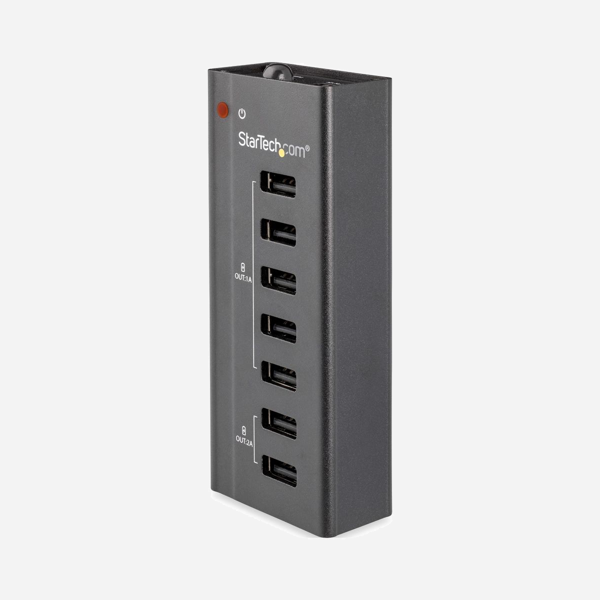 StarTech.com ST7C51224EU Station de Charge USB 7 Ports (5x 1A, 2x 2A) 60W, Support Mural Inclus, Compatible Apple/Android, Noir - Dock de recharge USB pour plusieurs appareils | Autonome | Support de fixation murale<br/><br/>Chargez jusqu'à sept appareils mobiles simultanément. Cette station de charge à 7 ports USB vous permet d'installer un point de charge multiport pour les tablettes, téléphones et autres appareils mobiles.<br/><br/>Chargez plusieurs appareils simultanément<br/><br/>Cette barrette de charge USB indépendante est dotée de cinq ports de charge USB 1A et deux 2A, ce qui vous permet de charger plusieurs appareils mobiles en même temps, sans avoir à les brancher sur plusieurs prises murales ou barres d'alimentation.<br/><br/>Un chargeur unique pour tous vos appareils<br/><br/>La station de charge à 7 ports prend en charge les fonctions de charge intelligente, notamment la spécification de charge de pile USB 1.2 et les protocoles Apple et Samsung. Elle est compatible avec un large éventail d'appareils mobiles, tels que l'iPhone et l'iPad d'Apple; la Samsung Galaxy Tab, les appareils Android et bien plus encore.<br/><br/>Charge dédiée pratique<br/><br/>Créez une station de charge USB dédiée sur votre bureau pour pouvoir charger vos appareils mobiles pendant que vous travaillez. La station de charge est également un complément idéal à votre salle de conférence ou hall de réception, puisqu'elle permet aux utilisateurs mobiles de maintenir la charge de leurs appareils.<br/><br/>Grâce à son bouton d'alimentation intégré, vous pouvez désactiver tous les ports lorsque le chargeur n'est pas utilisé.<br/><br/>Placez le chargeur là où vous en avez besoin<br/><br/>Cette barrette de charge compacte est peu encombrante et dotée d'un boîtier métallique robuste qui peut résister à l'usure liée à une utilisation quotidienne. Le support mural inclus vous permet de fixer la barrette de charge à une surface telle qu'un bureau ou un mur, afin d'accéder facilement aux ports de charge.<br/><br/>The StarTech.com Advantage<br/>