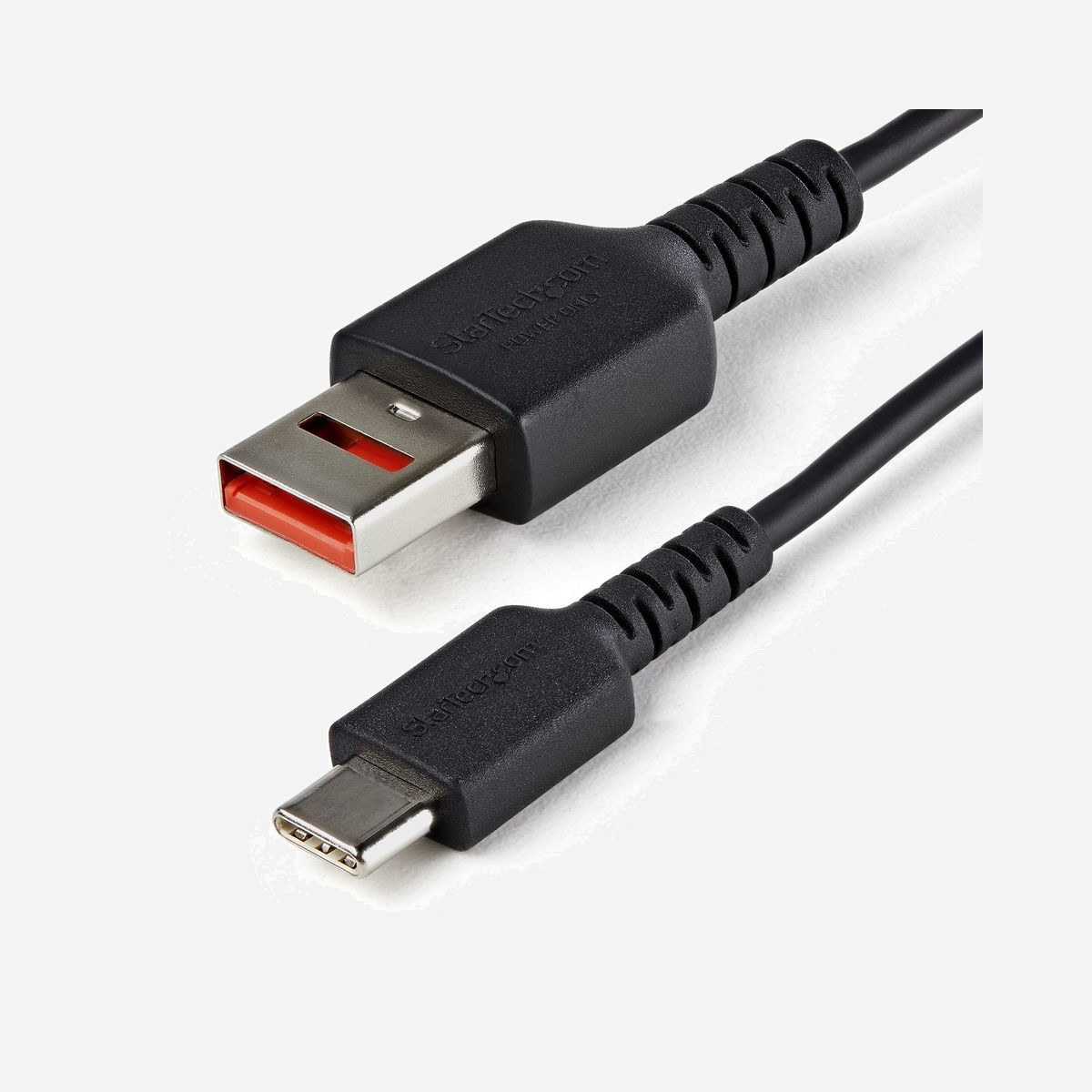 StarTech.com Câble USB-A vers USB-C Data Blocker 1m - Charge Seulement, 5V/2.4A (12W) - USB 2.0 - Blindage Mylar - TPE Noir - USBSCHAC1M - Câble Chargeur USB Data Blocker 1m | USB-A vers USB-C - 5V, 2.4A (12W) | Garantie 2 ans<br/><br/>Câble bloqueur de données USB-A vers USB-C. Chargez vos appareil en toute sécurité en établissant une connexion d'alimentation sécurisée entre votre appareil et le système hôte ou la source d'alimentation. Équipé d'un connecteur USB-A mâle sans données d'une conception découpée unique, ce câble sécurisé bloque les attaques de programmes malveillants et le vol de données et fournit un moyen sûr de charger vos appareils mobiles.<br/><br/>Adaptateur USB-A vers C uniquement pour l'alimentation<br/><br/>Le port USB-A de ce câble sans broches de données physiques, fournit une barrière physique efficace empêchant toute transmission des données. Il permet de charger vos appareils mobiles tout en éliminant les risques suivants :<br/><br/>• Vol de données à partir de l'ordinateur hôte<br/>• Corruption des données sur l'ordinateur hôte<br/>• Infection par des logiciels espions/malveillants ou des virus transmis depuis l'appareil mobile vers le réseau hôte<br/><br/>Câble pratique pour une utilisation quotidienne<br/><br/>Ce câble portable d'un mètre de long se glisse dans votre poche ou votre sac d'ordinateur portable. Il vous permet de charger en toute sécurité smartphones, tablettes, appareils photo, etc. dans les stations/ports de charge publics des aéroports, hôtels et restaurants. L'absence de lignes de données rend également ce câble sûr pour les environnements d'État; de défense, d'entreprise et éducatifs, où la connexion de votre appareil mobile peut être interdite.<br/><br/>Câble intelligent, puissant et polyvalent<br/><br/>Câble haut débit avec lignes d'alimentation 0,34 mm2 offrant 5 V jusqu'à 2,4 A (12 W max.). La puce intégrée intelligente identifie les besoins en énergie et ajuste la sortie en conséquence. Les connecteurs aux normes du secteur permettent de charger tous vos périphériques compatibles USB-C à partir de toutes les prises de courant USB-A, des ordinateurs hôtes aux chargeurs muraux.<br/><br/>Construction robuste et fiable<br/><br/>La gaine du câble et les moules du connecteur sont fabriqués en plastique TPE résistant pour une meilleure flexibilité et une grande résistance à l'effilochage et aux rayures. Idéal pour une utilisation quotidienne difficile. Le tressage en feuille d'aluminium Mylar fournit une alimentation CC sans bruit.<br/><br/>Tests de produits complets et assistance technique d'experts<br/><br/>StarTech.com effectue des tests de compatibilité et de performance approfondis sur tous nos produits pour s'assurer que nous respectons ou dépassons les normes du secteur et que nous fournissons des produits de haute qualité à nos clients. Forts d'une vaste expertise des produits, nos conseillers techniques StarTech.com locaux travaillent directement avec les ingénieurs de StarTech.com pour fournir une assistance à nos clients avant et après la vente.<br/><br/>The StarTech.com Advantage<br/>