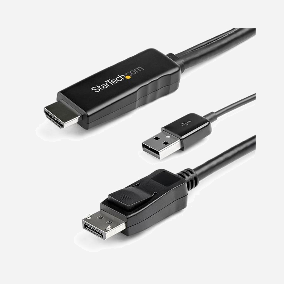 StarTech.com Câble Adaptateur HDMI 1.4 vers DisplayPort 1.2 3m - 4K 30Hz - Alimentation USB - Chipset MegaChips STDP2600 - Audio 7.1 - Noir - Câble actif HDMI vers DisplayPort | HDMI 1.4 | DisplayPort 1.2 | Alimentation USB | Garantie 2 ans<br/><br/>Ce câble HDMI vers DisplayPort de 3 m avec alimentation USB vous permet de connecter une source vidéo HDMI, comme votre ordinateur portable, votre ordinateur de bureau, votre lecteur Blu-ray™ ou votre appareil photo, à un moniteur ou un écran DisplayPort sans câbles vidéo supplémentaires. Ce câble adaptateur est doté de connecteurs mâles, ce qui vous permet de connecter votre source vidéo directement à l'écran; sans adaptateur ni câble supplémentaire.<br/><br/>Connectivité pratique<br/><br/>Le câble de conversion actif HDMI 1.4 vers DisplayPort 1.2 garantit une installation plug-and-play et une configuration simple ne nécessitant aucun logiciel ni pilote. L'adaptateur est alimenté par un port USB, ce qui vous évite de recourir à des adaptateurs d'alimentation externes.<br/><br/>Qualité d'image remarquable<br/><br/>Grâce à la prise en charge du 4K à 30 Hz, vous obtenez des images d'une incroyable netteté et clarté, plus riches et plus réalistes qu'avec le HD traditionnel et offrant une bien meilleure qualité de détail. Le câble adaptateur HDMI vers DisplayPort diffuse du contenu Ultra HD sur votre moniteur DisplayPort et prend en charge le son audio surround 7.1.<br/><br/>L'adaptateur HDMI vers DisplayPort est rétrocompatible avec les écrans 1080p et 1440p, ce qui en fait l'accessoire idéal pour assurer la pérennité de votre configuration actuelle pour la vidéo 4K.<br/><br/>Recommandé par les professionnels de l'informatique depuis 1985<br/><br/>StarTech.com effectue des tests de compatibilité et de performance approfondis sur tous nos produits pour s'assurer que nous respectons ou dépassons les normes du secteur et que nous fournissons des produits de haute qualité aux professionnels de l'informatique. Forts d'une vaste expertise des produits, nos conseillers techniques StarTech.com locaux travaillent directement avec nos ingénieurs de StarTech.com pour fournir une assistance à nos clients avant et après la vente.<br/><br/>The StarTech.com Advantage<br/>