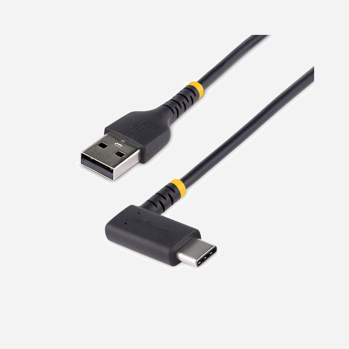 StarTech.com Câble USB-A vers USB-C 2.0 Robuste 15cm, 3A, Gaine TPE, Fibre d'Aramide, Angle Courbe, Charge et Synchronisation, R2ACR-15C-USB-CABLE - Connectez et chargez les appareils USB Type-C, y compris l'iPhone 15 et plus, avec ce câble robuste USB-C vers USB-A<br/><br/>Ce câble robuste de 15 cm USB-A vers USB-C à angle droit peut être utilisé pour connecter et/ou charger un périphérique USB. Connectez commodément les périphériques compatibles USB-C à angle droit avec le câble pour des solutions de routage de câbles organisées.<br/><br/>Construit pour une utilisation quotidienne<br/><br/>Le câble de chargement USB durable est doté d'un renforcement en fibre aramide qui protège le câble contre le stress des courbures fréquentes. Cela permet au câble de se plier sans trop s'étirer ou endommager les composants centraux du câble.<br/><br/>Réductions de tension flexibles<br/><br/>Le câble USB a été conçu pour éviter les tensions sur les câbles/connecteurs. Les moulures de décharge de traction extra-longues ont été testées pour résister à plus de 5 000 cycles de pliage à un angle de 180°<br/><br/>Qualité de connexion supérieure<br/><br/>Le câble durable prend en charge toutes les spécifications USB jusqu'à l'USB 2.0, offrant une connexion fiable pour tous les périphériques USB-A ou USB-C. Il prend en charge jusqu'à 3A pour la charge des périphériques USB-C ou USB-A.<br/><br/>The StarTech.com Advantage<br/>