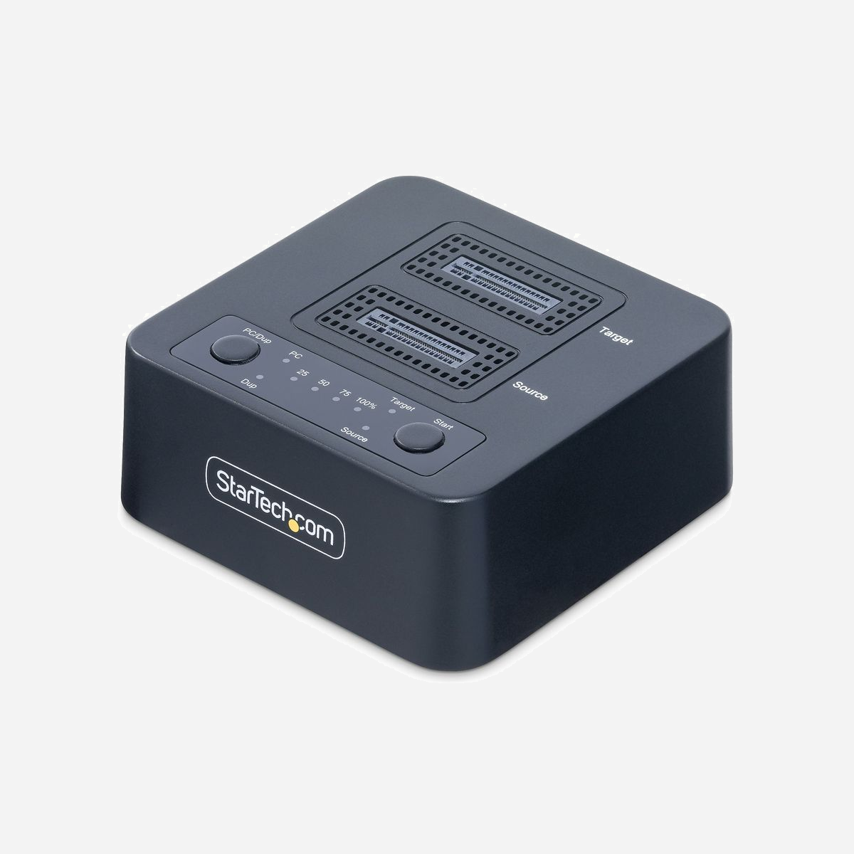 StarTech.com Duplicateur SSD M.2 NVMe 1:1 USB 3.2 Gen2x2 (20Gbps) - Clonage Autonome Jusqu'à 90Go/min - Double Baie M.2 PCIe (Clé M) - Cloner des disques M.2 NVMe sans ordinateur hôte, ou accéder aux disques lorsqu'ils sont connectés à un ordinateur via USB<br/><br/>Ce duplicateur de disque M.2 NVMe avec un port hôte USB 3.2 Gen2x2 (20 Gbit/s) offre des capacités de duplication haute vitesse allant jusqu'à 90 Go par minute, permettant une duplication efficace et rapide des périphériques de stockage.<br/><br/>Duplication M.2 NVMe Haute Vitesse<br/><br/>Clonez ou dupliquez des disques SSD M.2 NVMe sans avoir besoin d'un ordinateur. Cet appareil ne nécessite aucun pilote ni logiciel et offre des taux de duplication sectorielle haute performance allant jusqu'à 90 Go par minute, et fonctionne avec n'importe quel format de fichier, copiant l'intégralité du disque.<br/><br/>Accès au Disque NVMe via USB 3.2 Gen2x2<br/><br/>La connexion hôte USB 20 Gbit/s permet l'accès externe et la fonctionnalité de stockage pour les disques M.2 NVMe, facilitant le transfert de données entre différents ordinateurs sans besoin d'installation de disque interne.<br/><br/>Compact et Convivial<br/><br/>L'appareil a un petit format, nécessitant un espace de bureau ou de stockage minimal. Des LEDs affichent la progression, l'état et l'alimentation; tandis qu'un buzzer audible confirme l'achèvement de la duplication. L'appareil dispose d'un refroidissement actif et passif pour garantir des performances optimales.<br/><br/>Le design de chargement par le haut (style grille-pain) peut accueillir tous les disques PCIe M.2 (clé M), y compris ceux avec des dissipateurs de chaleur préinstallés. L'appareil prend en charge la taille de secteur 4Kn. Veuillez noter que le disque cible doit être égal ou plus grand que le disque source.<br/><br/>The StarTech.com Advantage<br/>