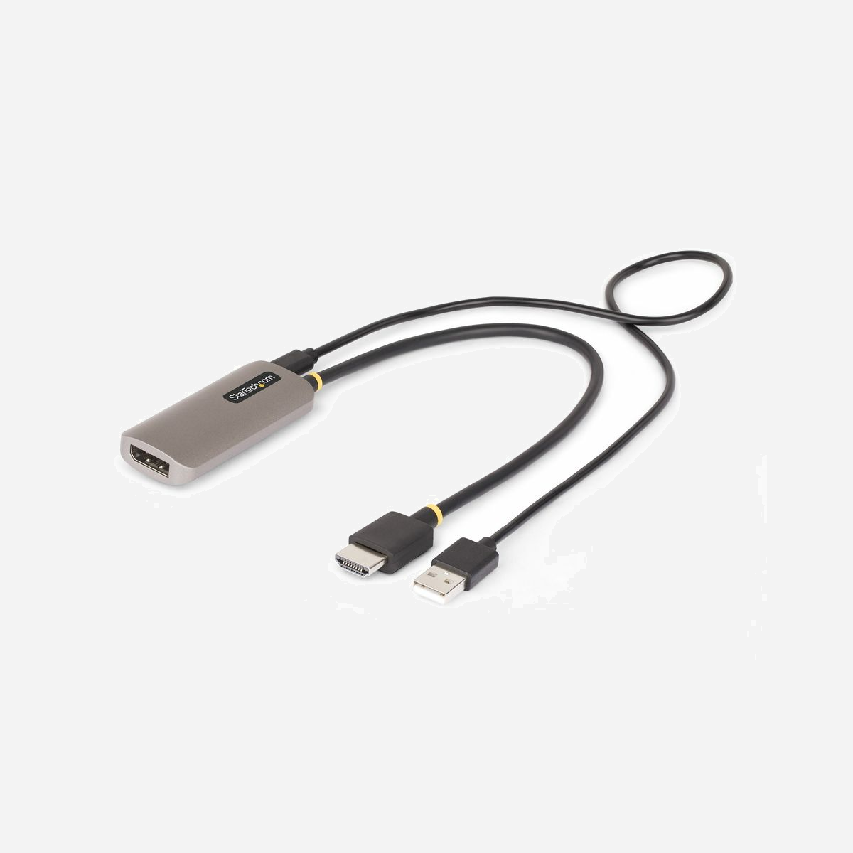 StarTech.com Adaptateur HDMI 2.1 vers DisplayPort 1.4 8K 60Hz - Câble 30cm, Alimentation USB, HDCP 2.3, HDR, Compatible Windows/macOS/Linux - Connectez une source compatible HDMI à un moniteur DisplayPort avec prise en charge des résolutions jusqu'à 8K à 60 Hz<br/><br/>Cet adaptateur HDMI 2.1 vers DisplayPort 1.4 connecte une source vidéo HDMI 8K 60Hz, comme un ordinateur portable ou de bureau, à un moniteur DisplayPort.<br/><br/>Résolution 8K 60Hz<br/><br/>Ce convertisseur vidéo HDMI vers DisplayPort de 30 cm prend en charge des résolutions allant jusqu'à 7680 x 4320 à 60Hz*. Il prend en charge HDR, HDCP 2.3, CEC, ARC et l'audio DisplayPort 2 canaux. De plus, il prend en charge des résolutions inférieures telles que 4K 120Hz, 4K 60Hz et 1080p.<br/><br/>*La prise en charge DSC sur l'hôte est requise pour atteindre des performances vidéo maximales.<br/><br/>Aucun pilote ni logiciel requis<br/><br/>Ce convertisseur actif universel utilise des GPU intégrés ou dédiés, permettant une vidéo haute performance avec une utilisation minimale du processeur. Il ne nécessite aucun pilote ou logiciel et fonctionne avec tout ordinateur portable, de bureau, Ultrabook, MacBook ou Chromebook compatible HDMI. Il est compatible avec tous les systèmes d'exploitation; y compris Windows, macOS, Ubuntu et ChromeOS.<br/><br/>Câbles étendus<br/><br/>Cet adaptateur HDMI vers DP dispose d'un câble de 30 cm (1 pied) entre les connecteurs HDMI et DP, réduisant la tension sur les ports et connecteurs. L'adaptateur comprend un câble d'alimentation USB de 50 cm pour se connecter à un port USB alimenté sur l'ordinateur portable ou à un chargeur mural USB. L'alimentation est requise pour que l'adaptateur fonctionne.<br/><br/>The StarTech.com Advantage<br/>