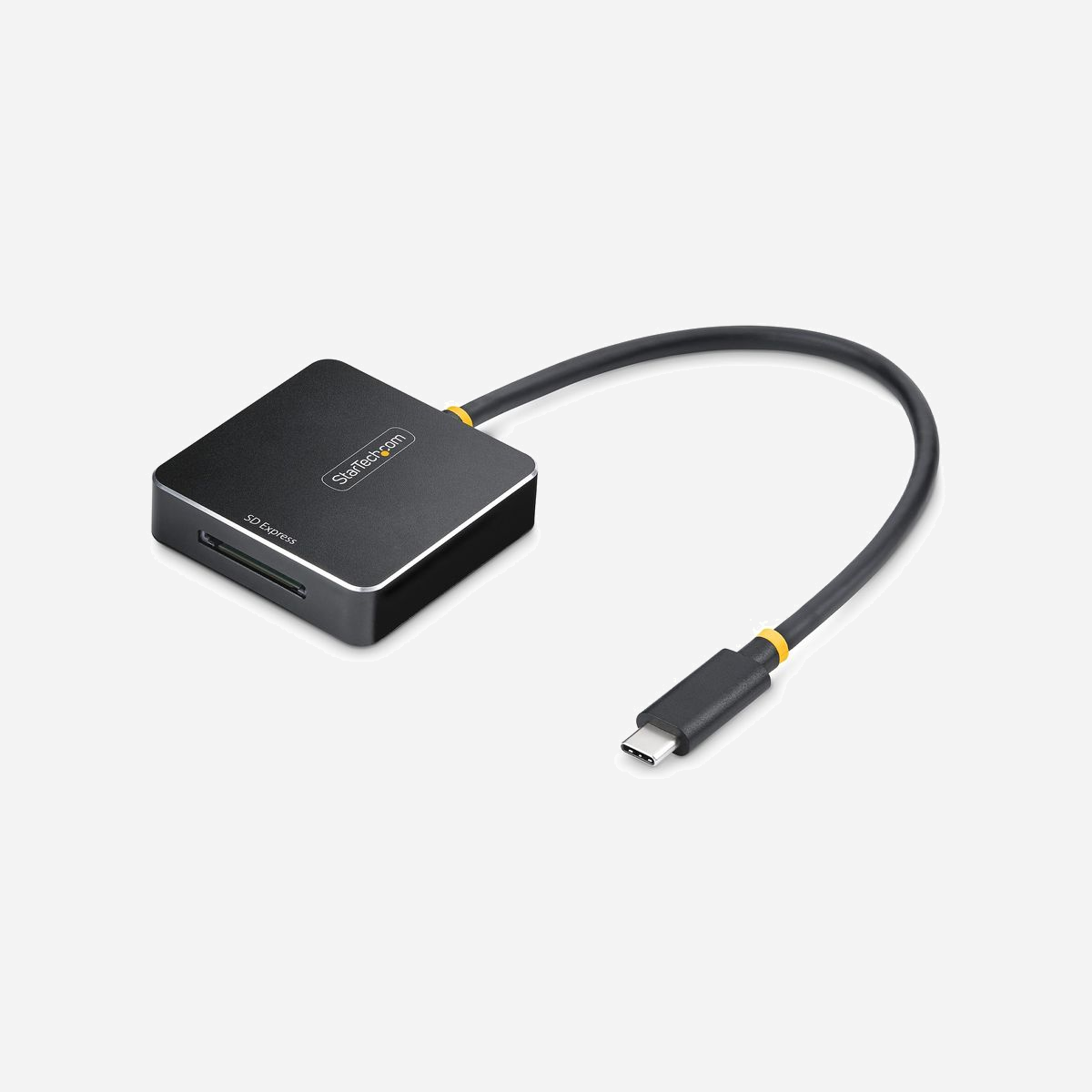 StarTech.com Lecteur SD Express USB-C 10Gbps - USB 3.2 Gen 2, Aluminium/Plastique, SD/SDHC/SDXC/MMC, Chipset JMS581SD, Compatible Windows/macOS/Linux - Accédez instantanément au contenu numérique d'une carte mémoire SD Express sur un ordinateur portable/de bureau, une tablette ou un autre appareil compatible USB-C<br/><br/>Ce lecteur de cartes SD Express permet de connecter une carte SD Express (PCIe 3.1 x1) à tout appareil compatible USB-C tel qu'un ordinateur portable, un bureau, une tablette ou autre, pour un transfert de données haute vitesse d'images ou vidéos haute résolution.<br/><br/>Design Portable<br/><br/>Le lecteur de cartes est alimenté par le bus et présente un corps léger en aluminium, idéal pour les professionnels en déplacement tels que les photographes ou vidéastes. Son format compact inclut un câble USB Type-C de 22 cm (8,7 pouces) intégré, éliminant le besoin de transporter des câbles ou adaptateurs supplémentaires.<br/><br/>Protection en écriture<br/><br/>Le slot pour carte SD prend en charge l'interrupteur mécanique de protection en écriture, empêchant la suppression, la modification ou l'écrasement accidentel ou non autorisé des données. Cette fonction permet l'utilisation de la même carte sur plusieurs hôtes tout en assurant la protection des données.<br/><br/>Aucun Pilote ni Logiciel Requis<br/><br/>Ce lecteur de cartes universel ne nécessite aucun pilote ni logiciel et est compatible avec tous les systèmes d'exploitation; y compris Windows, macOS, ChromeOS et Linux. Il fonctionne avec des ordinateurs portables, bureaux, tablettes, MacBooks et Chromebooks équipés de ports USB-C, sur toutes les plateformes matérielles, y compris Intel, Nvidia, AMD et Apple Silicon.<br/><br/>Connexion Hôte USB 10 Gbps<br/><br/>Avec une connexion USB Type-C 10 Gbps, ce lecteur de cartes offre des vitesses de transfert de données plus rapides par rapport aux lecteurs de cartes USB 5 Gbps, réduisant considérablement le temps de transfert pour les images et vidéos haute résolution. Il est également rétrocompatible avec l'USB 3.0 (5 Gbps) et l'USB 2.0 (480 Mbps).<br/><br/>The StarTech.com Advantage<br/>