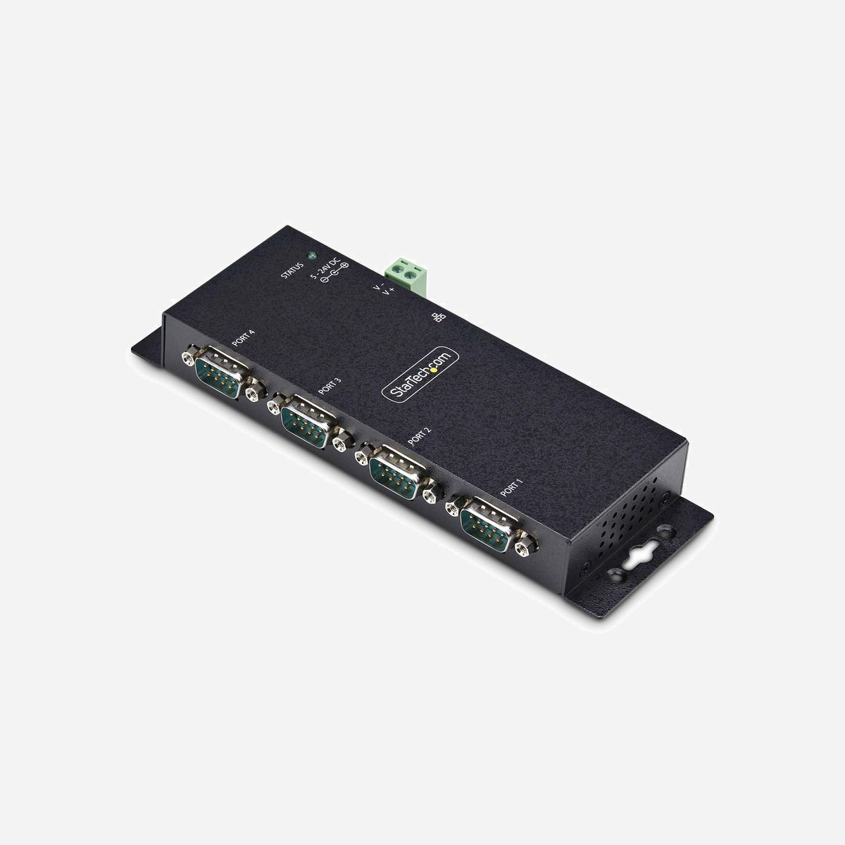 StarTech.com Serveur de Périphériques Série IP 4 Ports RS232 vers Ethernet RJ45, DB9, 921.6Kbps, Boîtier Métal, Montage Mural/Rail DIN, TAA - Rationalisation de la connectivité RS-232 pour la gestion de périphériques série sur IP<br/><br/>Ce convertisseur série vers IP 4 ports est une solution efficace pour connecter et contrôler à distance une variété de périphériques série RS232 via un réseau IP.<br/><br/>Configuration et Gestion<br/><br/>La famille d'adaptateurs DB9 vers Ethernet partage le même logiciel de port COM virtuel pour Windows et l'interface utilisateur Web (WebUI) pour une expérience unifiée. Les utilisateurs peuvent utiliser le logiciel Windows pour visualiser et gérer tous les serveurs de périphériques au sein d'un réseau et configurer des ports COM virtuels. Alternativement, la WebUI offre une méthode indépendante de la plateforme, permettant aux utilisateurs d'accéder et de configurer ces serveurs de périphériques à partir de n'importe quel système d'exploitation. Cette flexibilité garantit que les administrateurs peuvent gérer efficacement leur réseau de serveurs de périphériques, quel que soit le système d'exploitation qu'ils utilisent.<br/><br/>La famille de produits inclut les options suivantes :<br/><br/>• Adaptateur série vers Ethernet 1 port avec PoE (I13P-SERIAL-ETHERNET)<br/>• Adaptateur série vers Ethernet 1 port (I13-SERIAL-ETHERNET)<br/>• Adaptateur série vers Ethernet 2 ports (I23-SERIAL-ETHERNET)<br/>• Adaptateur série vers Ethernet 4 ports (I43-SERIAL-ETHERNET)<br/><br/>Installation Flexible et Châssis Robuste<br/><br/>Les options d'alimentation doubles, prise DC et bornier, offrent une flexibilité et une commodité d'installation. Le convertisseur est logé dans un boîtier entièrement métallique pour une durabilité dans des environnements difficiles. Le convertisseur DB9 vers IP comprend tout le matériel de montage mural et sur rail DIN nécessaire. Plusieurs trous de montage le long du châssis permettent de l'installer dans l'orientation la plus utile pour toute application. Dimensions : 178 x 59,4 x 23 mm.<br/><br/>Options Ethernet et Alimentation<br/><br/>Le convertisseur IP-vers-série conforme à la TAA dispose d'un port Ethernet RJ45 10/100 Mbps unique et prend en charge les protocoles Telnet Server (RFC2217), TCP Server, TCP Client et UDP pour une connectivité réseau polyvalente. Il inclut également un adaptateur d'alimentation universel, supporte la protection contre les surtensions ESD de niveau 4 et peut fournir 5VDC via la broche 9 si nécessaire.<br/><br/>The StarTech.com Advantage<br/>