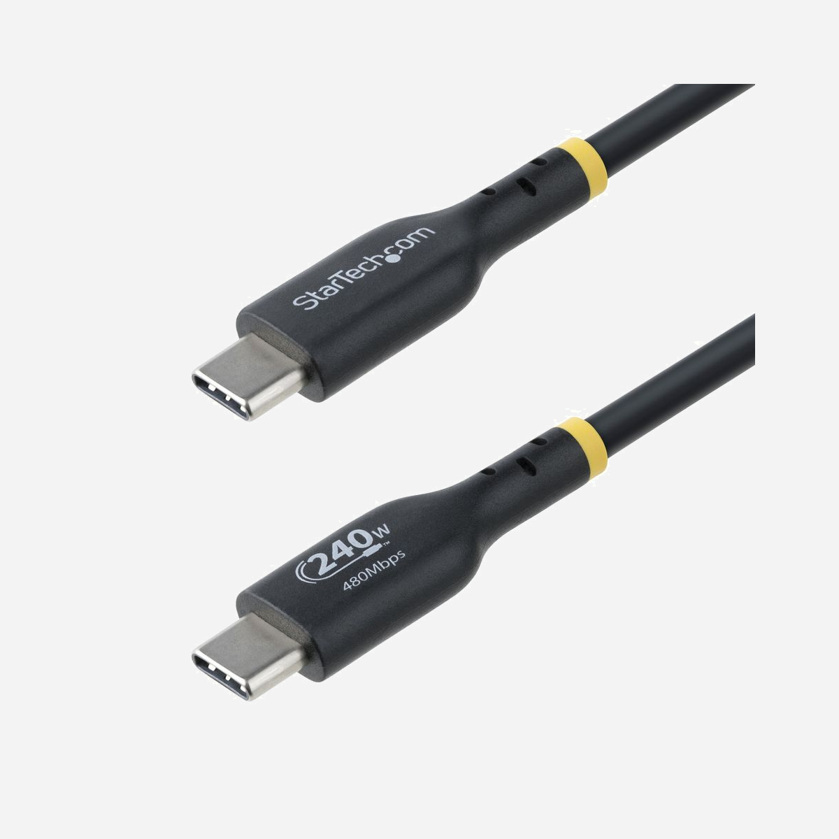StarTech.com Câble USB-C 4m USB 2.0 240W PD EPR - USB-IF Certifié - 5A - Gaine TPE - Connecteurs Nickelés - Noir - USB2EPR4M - Chargez des appareils USB-C haute performance à une puissance maximale de 240 W, avec une plage de puissance étendue (EPR)<br/><br/>Connectez un chargeur à un appareil compatible USB Power Delivery (PD) 3.1 à l'aide de ce câble de chargement USB-C. Le cordon de charge USB C facilite jusqu'à 240 W de puissance USB-C Extended Power Range (EPR) et une sortie de 5 A pour une charge rapide. Il prend en charge le débit USB 2.0 (480 Mbps) pour le transfert général de fichiers.<br/><br/>Construction de qualité<br/><br/>Conçu pour une utilisation fréquente, le câble de charge USB-C EPR est doté d'une gaine extérieure TPE robuste pour une meilleure résistance à l'usure. Les connecteurs nickelés durables sont conçus pour fonctionner au-delà de 10 000 cycles d'insertion; ce qui améliore sa durabilité et sa longévité.<br/><br/>Chargez vos appareils mobiles en déplacement<br/><br/>Chargez un appareil USB-C avec un chargeur mural, un chargeur de voiture ou une banque d'alimentation USB-C. Le câble USB Type-C de 4 m est d'une longueur idéale pour les postes de travail de bureau et mobiles, les navetteurs, l'utilisation en voiture ou pour réduire l'encombrement lors de la synchronisation avec un ordinateur portable USB-C.<br/><br/>Alimenter un ordinateur portable<br/><br/>Avec une sortie allant jusqu'à 5A, le cordon de charge USB-C prend en charge jusqu'à 240 W de Power Delivery pour charger un ordinateur portable USB-C, ou charger rapidement une tablette ou un smartphone. Pour l'utiliser; connectez le câble d'un ordinateur portable USB-C à un chargeur mural USB-C.<br/><br/>The StarTech.com Advantage<br/>