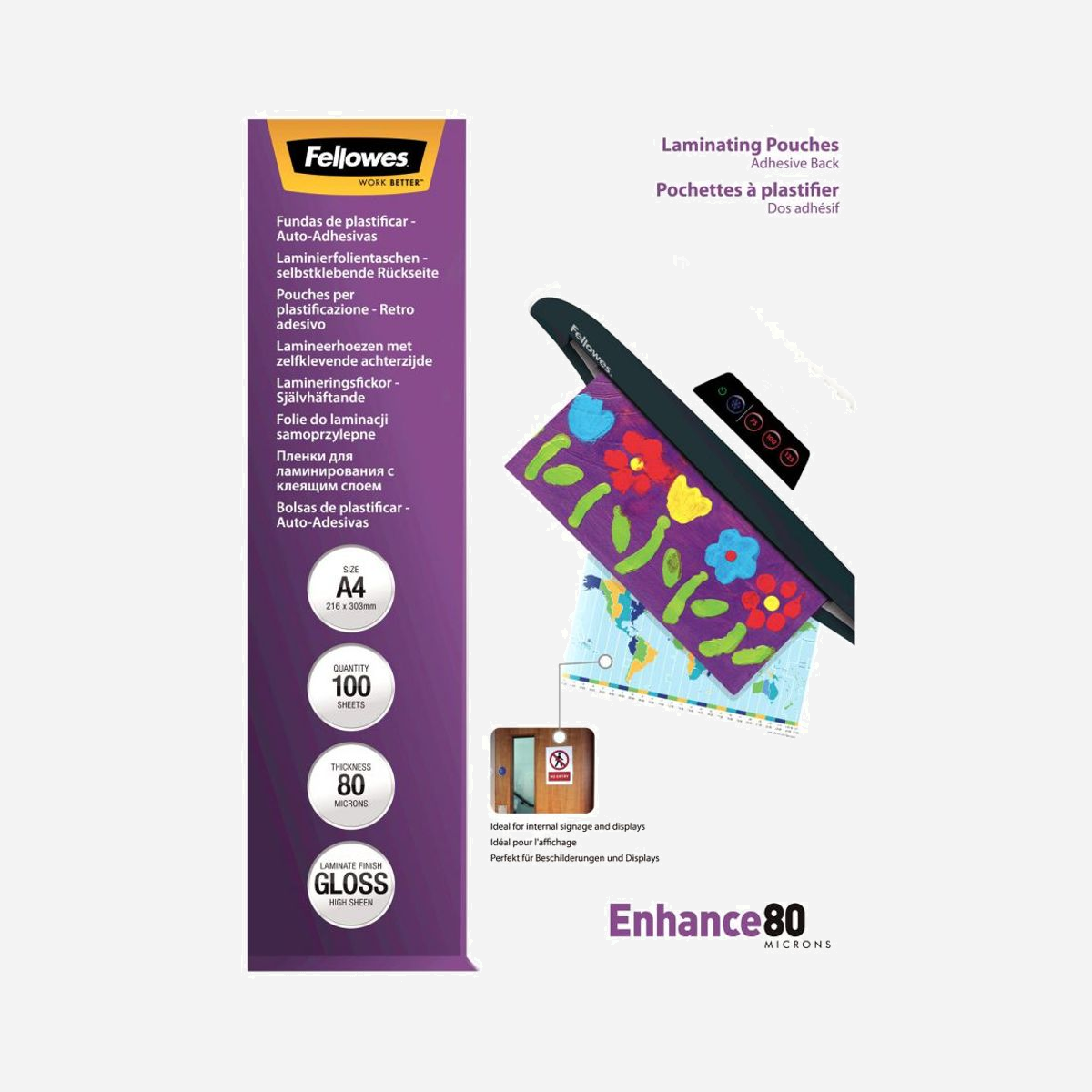 Fellowes 5302202 : Film de Lamination A4, Épaisseur 80 µm, Boîte de 100 Pièces pour Documents Format A4 - Protégez, conservez ou bien mettez en valeur un document imprimé avec nos pochettes.