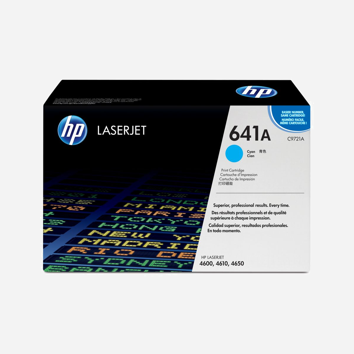 Cartouche Toner Cyan HP LaserJet 641A (C9721A) Original - 8000 pages - LaserJet 4600/4650 - 147x390x247mm - 1.4kg - PME ou grandes entreprises souhaitant imprimer des documents laser couleur de qualité professionnelle.<br><br>Optimisez votre système d'impression HP Color LaserJet. Les formules de toners fabriqués chimiquement des cartouches de toner HP LaserJet 641A LaserJet fonctionnent en synergie avec votre imprimante, offrant des performances bon marché, fiables et des couleurs homogènes.