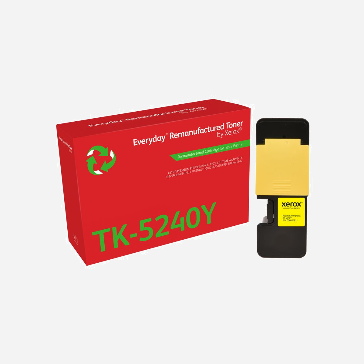 Xerox 006R04811 Toner Jaune Remanufacturé Compatible Kyocera TK-5240Y, Rendement Standard 3000 Pages, ECOSYS M5526/P5026 Series - Rien de mieux que d’agir dans le respect de l’environnement pour protéger notre planète, votre entreprise et vos collaborateurs. Le toner remis à neuf Everday de Xerox a une empreinte carbone plus faible que n’importe quelle autre cartouche de toner jetable, parce que vous ne devriez pas avoir à choisir entre faire votre part et réduire votre impact environnemental et vos coûts de toner. Grâce à la compatibilité avec les marques d’imprimantes les plus populaires, vous pouvez profiter de la gestion et de la qualité incomparables de Xerox, quelle que soit votre imprimante.