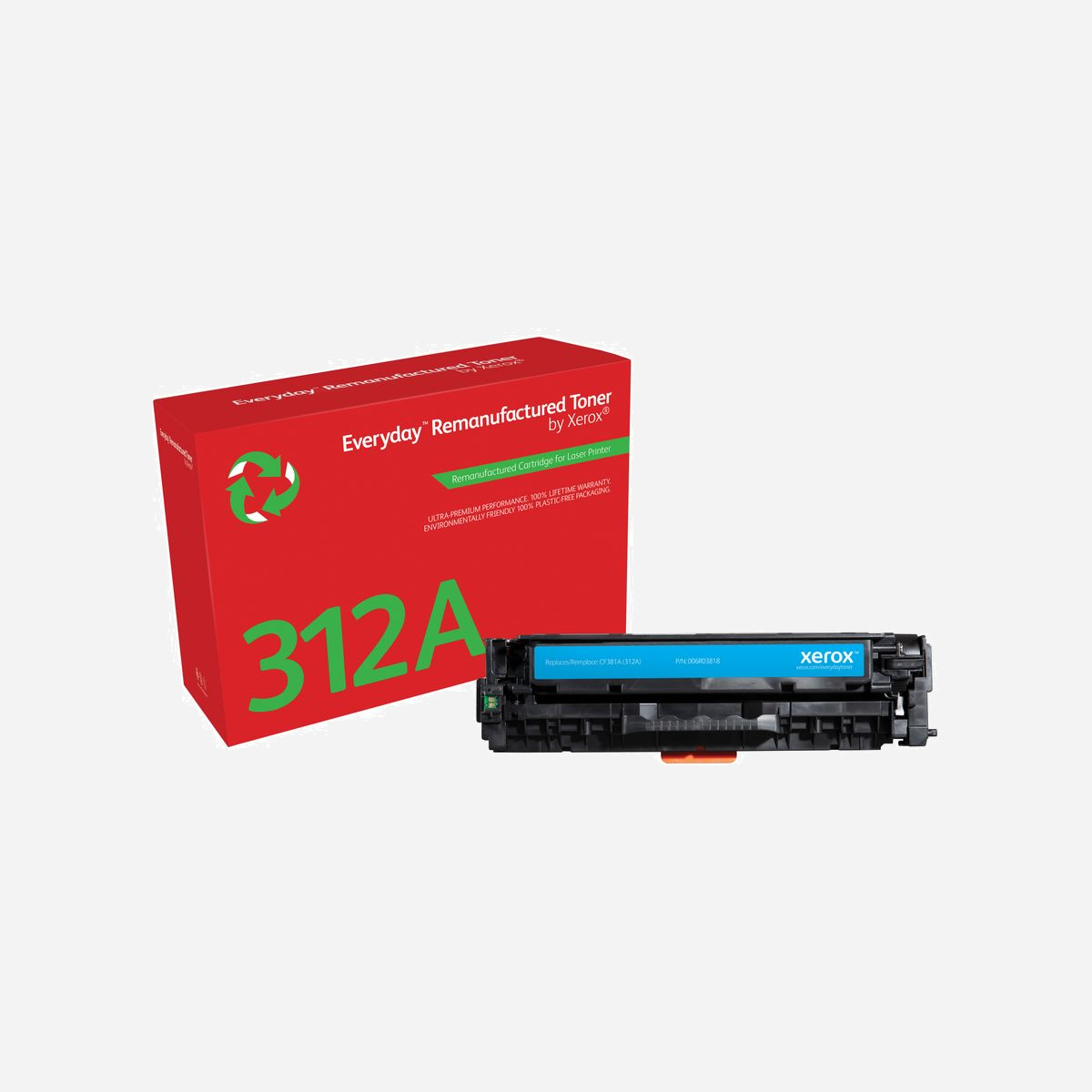 Xerox 006R03818 : Toner remanufacturé Cyan compatible HP Color LaserJet M476 (CF381A) - Rendement 2700 pages - Technologie Laser - Rien de mieux que d’agir dans le respect de l’environnement pour protéger notre planète, votre entreprise et vos collaborateurs. Le toner remis à neuf Everday de Xerox a une empreinte carbone plus faible que n’importe quelle autre cartouche de toner jetable, parce que vous ne devriez pas avoir à choisir entre faire votre part et réduire votre impact environnemental et vos coûts de toner. Grâce à la compatibilité avec les marques d’imprimantes les plus populaires, vous pouvez profiter de la gestion et de la qualité incomparables de Xerox, quelle que soit votre imprimante.