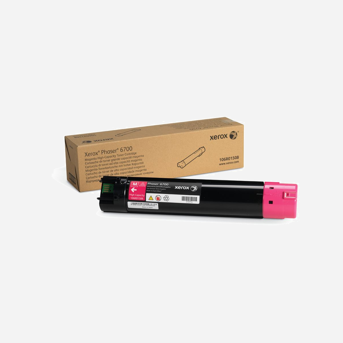 Xerox 106R01508 Cartouche Toner Magenta Haute Capacité Phaser 6700 (12000 pages, Laser, Japon) ISO/IEC 19798 - Cartouche de toner Magenta de Grande capacité Xerox Phaser™ 6700 (12000 pages) - 106R01508 spécialement formulée et testée pour fournir la meilleure qualité d’image et une impression fiable sur laquelle vous pouvez compter page après page. Les consommables Xerox authentiques ont été conçus pour les équipements Xerox. N’acceptez aucune limite. Les toners compatibles peuvent dégrader les imprimantes Xerox, produire une qualité d’impression médiocre et affaiblir l’intensité des couleurs. Avec plus de 75 ans d’expérience, vous pouvez compter sur les consommables de marque Xerox.