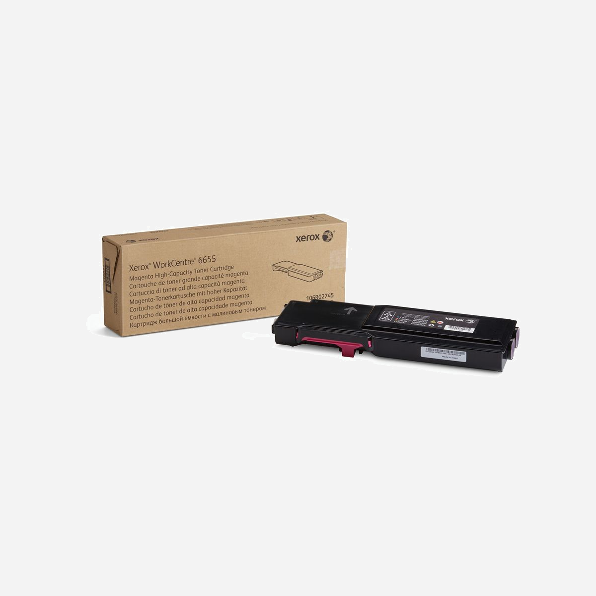 Xerox Cartouche Toner Magenta 106R02745, 7500 pages, pour WorkCentre 6655/6655i, Original, Fabriqué au Japon, Dimensions colis 99.1x283x42.9mm - Cartouche de toner Magenta de Grande capacité Xerox WorkCentre® 6655/6655i (7500 pages) - 106R02745 spécialement formulée et testée pour fournir la meilleure qualité d’image et une impression fiable sur laquelle vous pouvez compter page après page. Les consommables Xerox authentiques ont été conçus pour les équipements Xerox. N’acceptez aucune limite. Les toners compatibles peuvent dégrader les imprimantes Xerox, produire une qualité d’impression médiocre et affaiblir l’intensité des couleurs. Avec plus de 75 ans d’expérience, vous pouvez compter sur les consommables de marque Xerox.