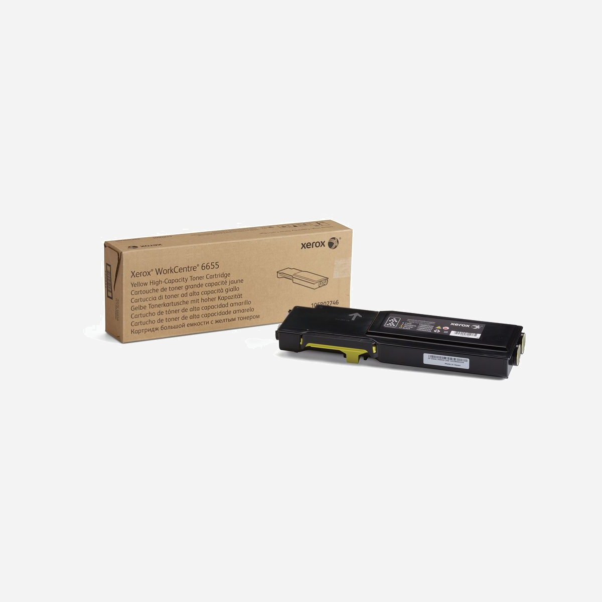 Xerox Cartouche Toner Jaune Haute Capacité 106R02746 - 7500 pages, WorkCentre 6655/6655i, Original, Fabriqué au Japon, ISO/IEC 19798 - Cartouche de toner Jaune de Grande capacité Xerox WorkCentre® 6655/6655i (7500 pages) - 106R02746 spécialement formulée et testée pour fournir la meilleure qualité d’image et une impression fiable sur laquelle vous pouvez compter page après page. Les consommables Xerox authentiques ont été conçus pour les équipements Xerox. N’acceptez aucune limite. Les toners compatibles peuvent dégrader les imprimantes Xerox, produire une qualité d’impression médiocre et affaiblir l’intensité des couleurs. Avec plus de 75 ans d’expérience, vous pouvez compter sur les consommables de marque Xerox.