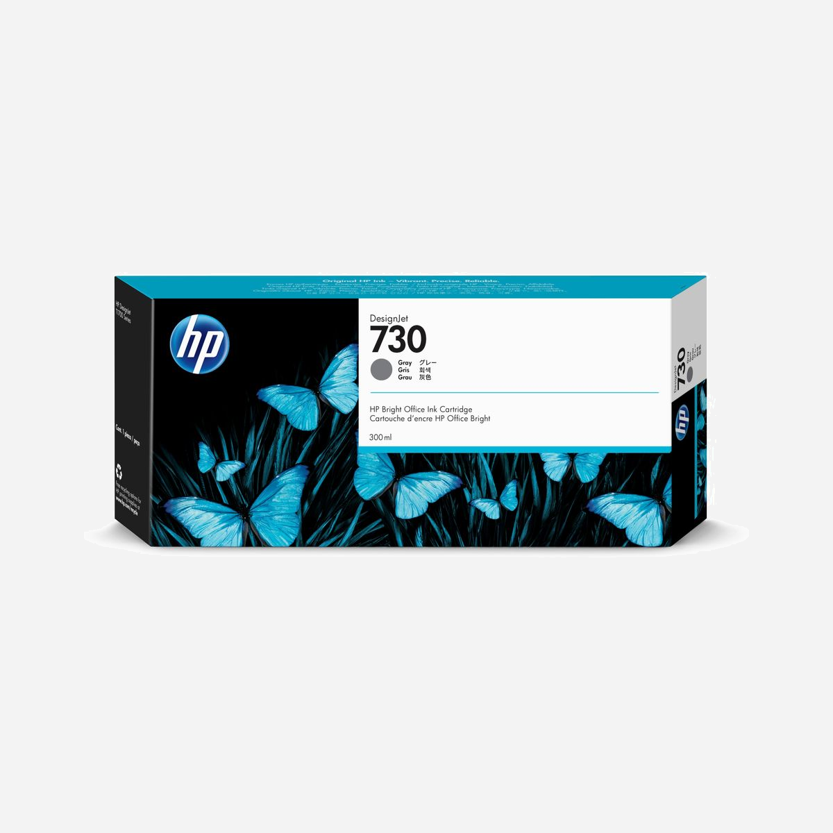 HP Cartouche Encre DesignJet 730 Gris 300ml Dye Ink, Compatibilité DesignJet T1700, Code OEM P2V72A, Température Opération 5-40°C - Idéales pour obtenir des traits nets et reproduire des couleurs éclatantes avec des cartes SIG et des documents techniques sur les papiers ordinaires et les supports couramment utilisés dans les applications CAO et SIG.<br>Obtenez des couleurs vives et une qualité d’image exceptionnelle sur du papier ordinaire : la solution idéale pour l’impression de documents techniques. Travaillez sans interruption avec des performances fiables et des impressions à séchage rapide. Les encres conçues par HP optimisent la durée de vie des têtes d’impression et contribuent à réduire le coût de possession.