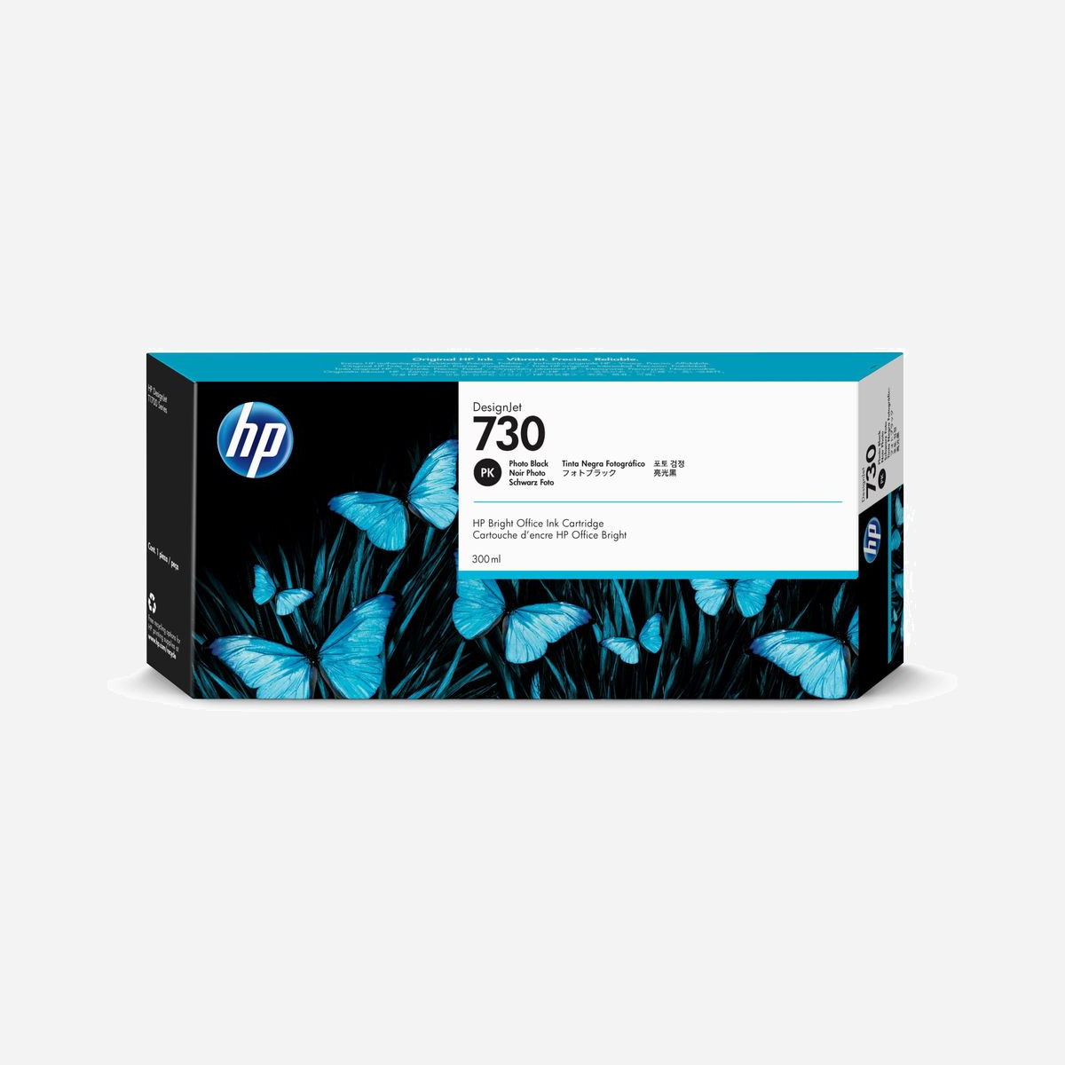 HP Cartouche Encre 730 DesignJet Photo Noir 300ml Dye Ink P2V73A - Compatibilité T1700 - High Yield (XL) - Dimensions 283x41x118mm - Idéales pour obtenir des traits nets et reproduire des couleurs éclatantes avec des cartes SIG et des documents techniques sur les papiers ordinaires et les supports couramment utilisés dans les applications CAO et SIG.<br>Obtenez des couleurs vives et une qualité d’image exceptionnelle sur du papier ordinaire : la solution idéale pour l’impression de documents techniques. Travaillez sans interruption avec des performances fiables et des impressions à séchage rapide. Les encres conçues par HP optimisent la durée de vie des têtes d’impression et contribuent à réduire le coût de possession.