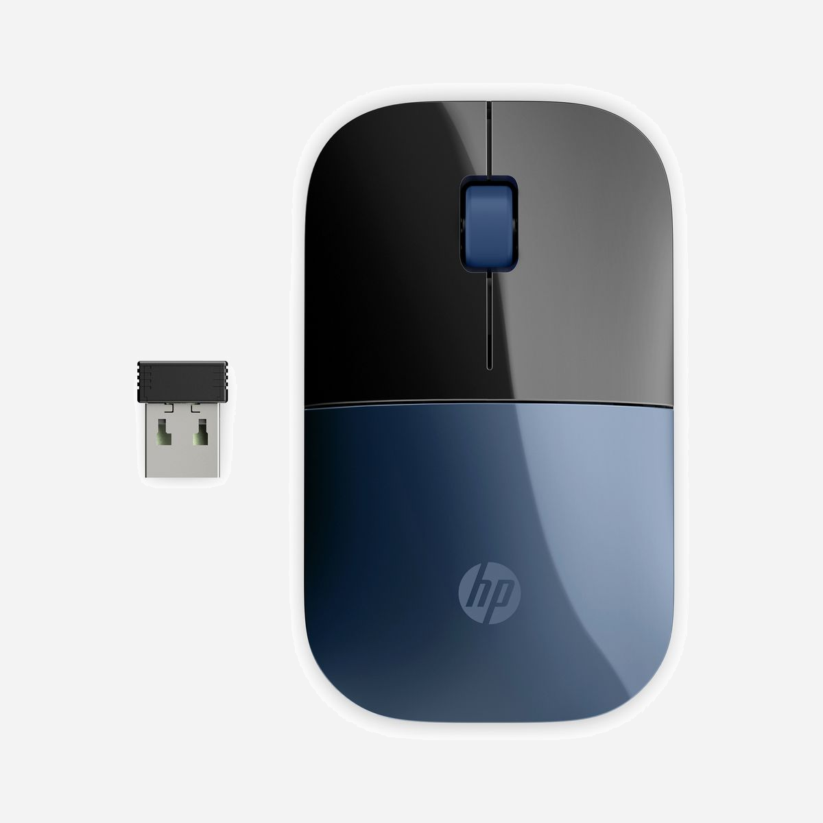 HP Souris sans fil Z3700 2.4GHz, 1200 DPI Blue LED, 3 boutons, ambidextre, portée 10m, USB Type-A, compatible Windows/macOS/ChromeOS, Noir/Bleu. - La souris pour vous démarquer<br>Il est temps que vos accessoires soient adaptés à votre personnalité. De par son extrême finesse, votre nouvelle souris sans fil a été soigneusement conçue pour vous permettre de travailler en toute élégance. Elle est fonctionnelle. Elle est portable. Elle est tendance. C’est la vôtre.
