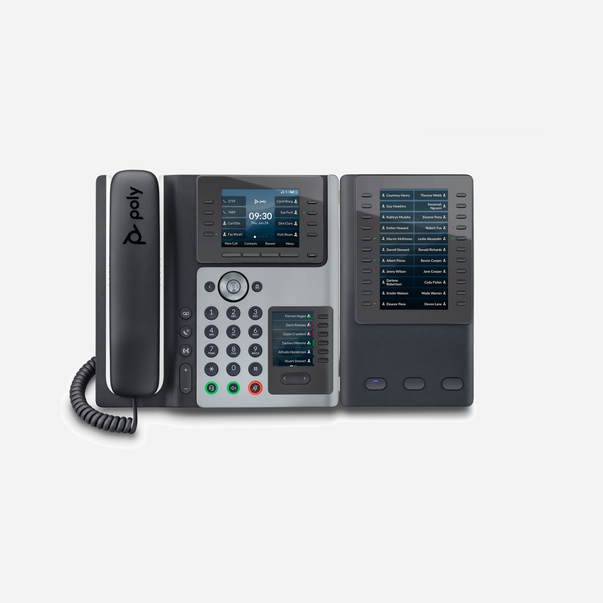 POLY Téléphone IP Edge E450 - Écran IPS 3.5" 320x240, Gigabit Ethernet, WiFi 802.11a/b/g/n, Bluetooth 5.0, PoE, 8 Lignes - Conçu pour votre nouvelle façon de travailler<br>Ce téléphone de bureau facilite le travail hybride. Ces téléphones offrent une expérience utilisateur optimale que ce soit pour les espaces de travail partagés ou les bureaux à domicile. Les deux écrans et les 14 touches de ligne vous offrent de nombreuses options de connexion ainsi qu’un son exceptionnel, le tout dans un format très élégant.