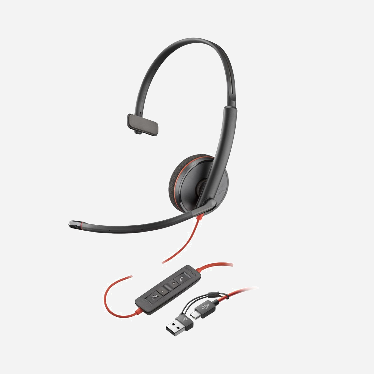 POLY Blackwire 3210 Mono USB-C : Micro-casque filaire supra-aural, connectivité USB Type-C/A, micro omnidirectionnel -38dB, 20-20000Hz, 64g - Une mobilité inégalée<br>Conçus pour répondre aux besoins de l’entreprise, les micros-casques de la gamme Blackwire 3200 offrent une qualité audio exceptionnelle. Ils arborent un design épuré et une perche de microphone flexible pour personnaliser la façon de les porter. Que demander de plus ?