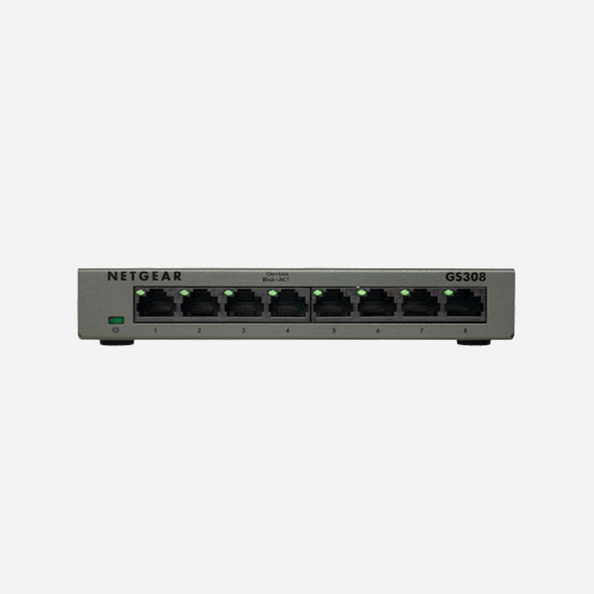 NETGEAR GS308-100PES Switch Non-géré 8 ports Gigabit Ethernet 10/100/1000 RJ-45, 16 Gbit/s, 8000 MAC, IEEE 802.3az, DC-in jack, Gris - NETGEAR GS308. Type de commutateur: Non-géré. Type de port Ethernet RJ-45 de commutation de base: Gigabit Ethernet (10/100/1000), Quantité de ports Ethernet RJ-45 de commutation de base: 8. Répertoire MAC: 8000 entrées, Capacité de commutation: 16 Gbit/s. Standards réseau: IEEE 802.1p, IEEE 802.3ab, IEEE 802.3az, IEEE 802.3i, IEEE 802.3u. Connecteur d'alimentation: DC-in jack