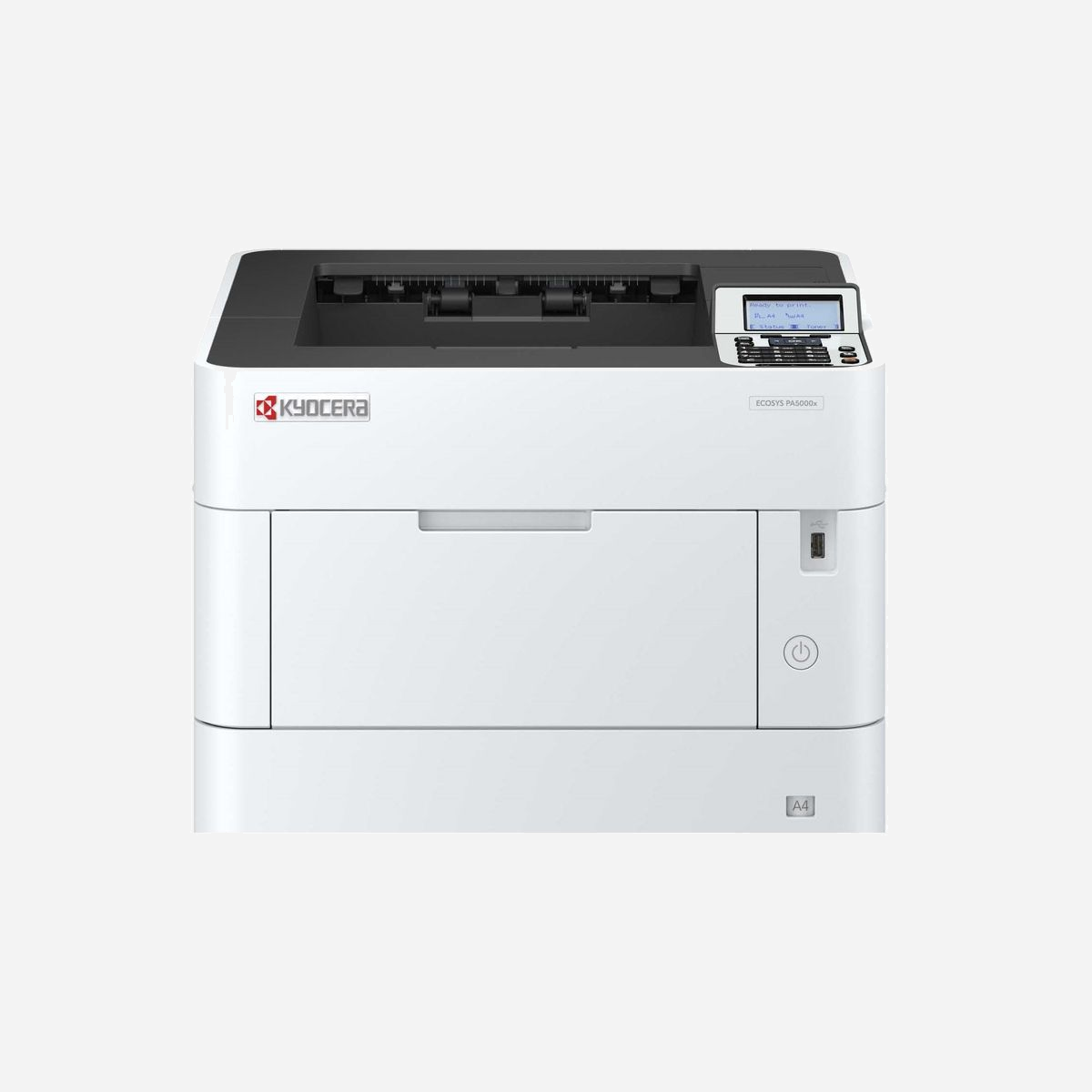KYOCERA PA5000x Imprimante Laser Monochrome A4 1200x1200 DPI 50 ppm Recto-Verso Auto 512MB RAM Ethernet USB 2.0 LCD Blanc - KYOCERA PA5000x. Technologie d'impression: Laser. Nombre de cartouches d'impression: 1, Cycle de service (Maximum): 150000 pages par mois. Résolution maximale: 1200 x 1200 DPI. Taille de papier de série A ISO maximum: A4. Vitesse d'impression (noir, qualité normale, A4/US Letter): 50 ppm, Impression recto-verso. Écran: LCD. Réseau prêt à l'usage. Couleur du produit: Blanc